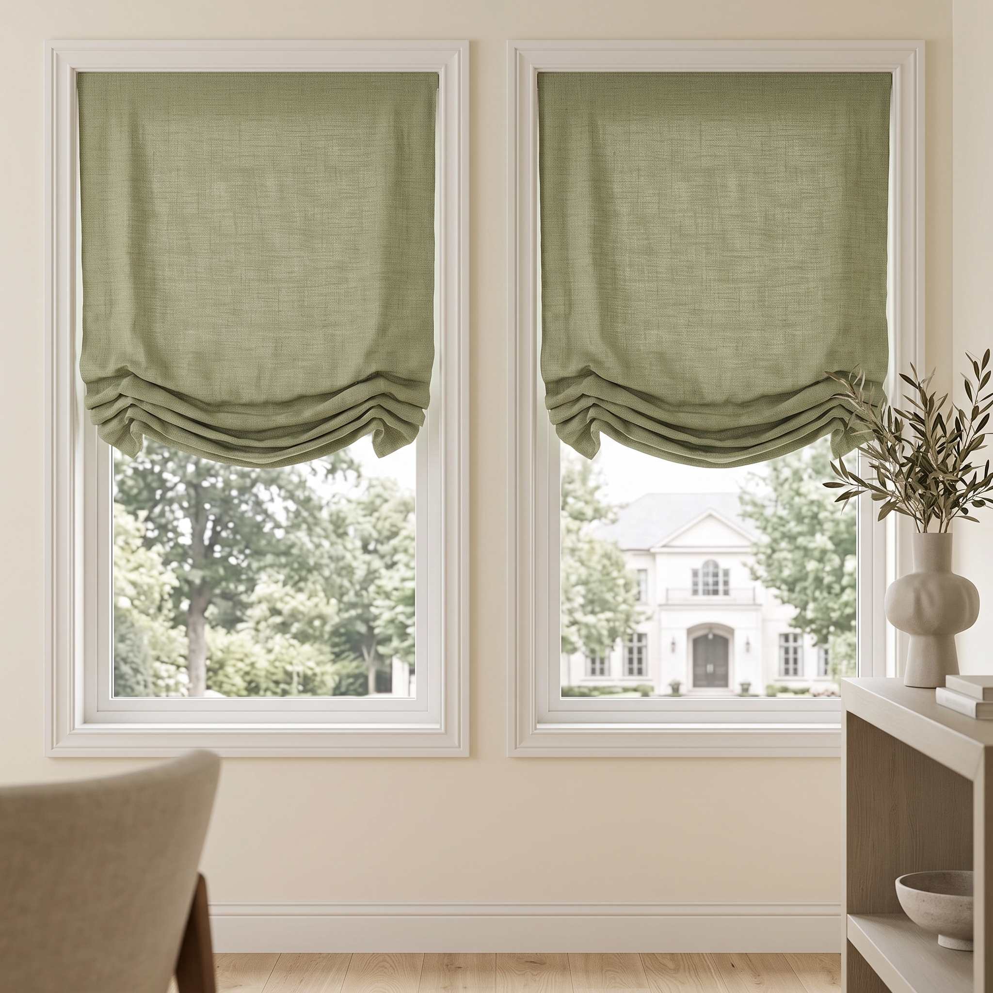 DraperyUS Custom Roman Shades Olive Green