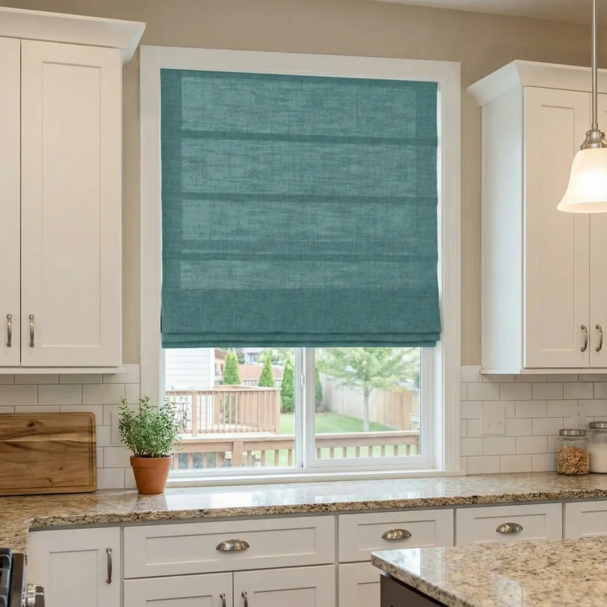 DraperyUS Custom Roman Shades Mint Blue