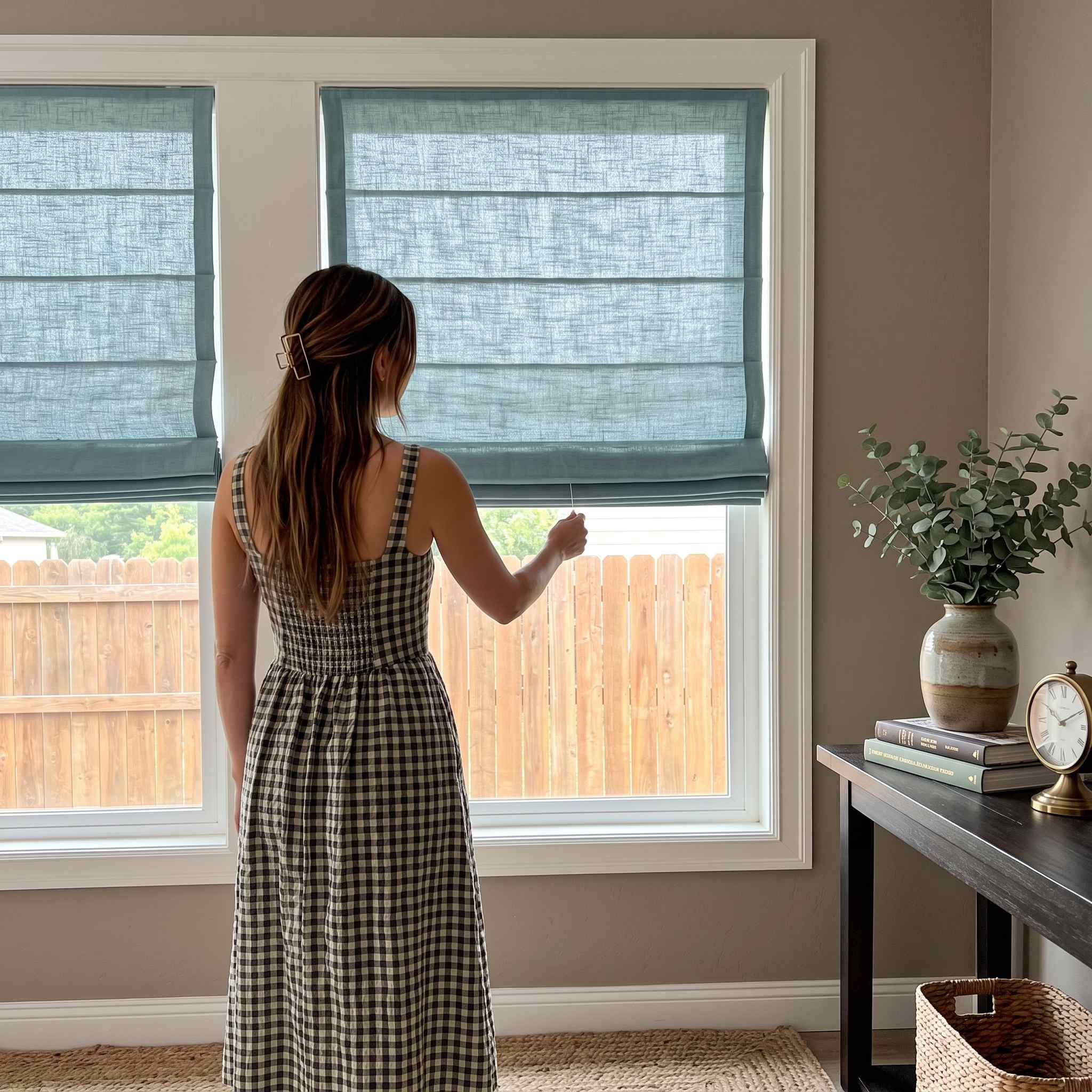 DraperyUS Custom Roman Shades Mint Blue
