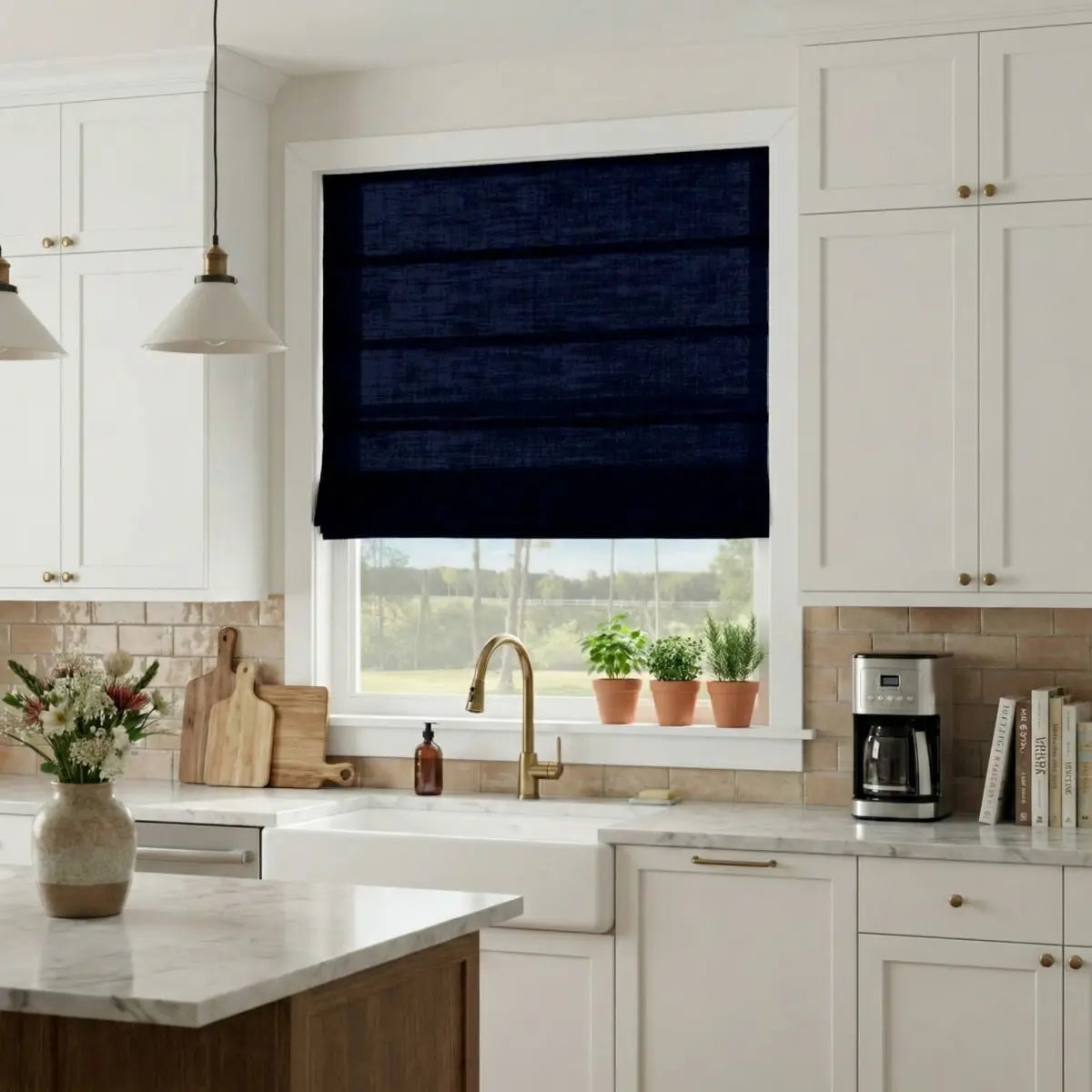 DraperyUS Custom Roman Shades Obsidian Blue