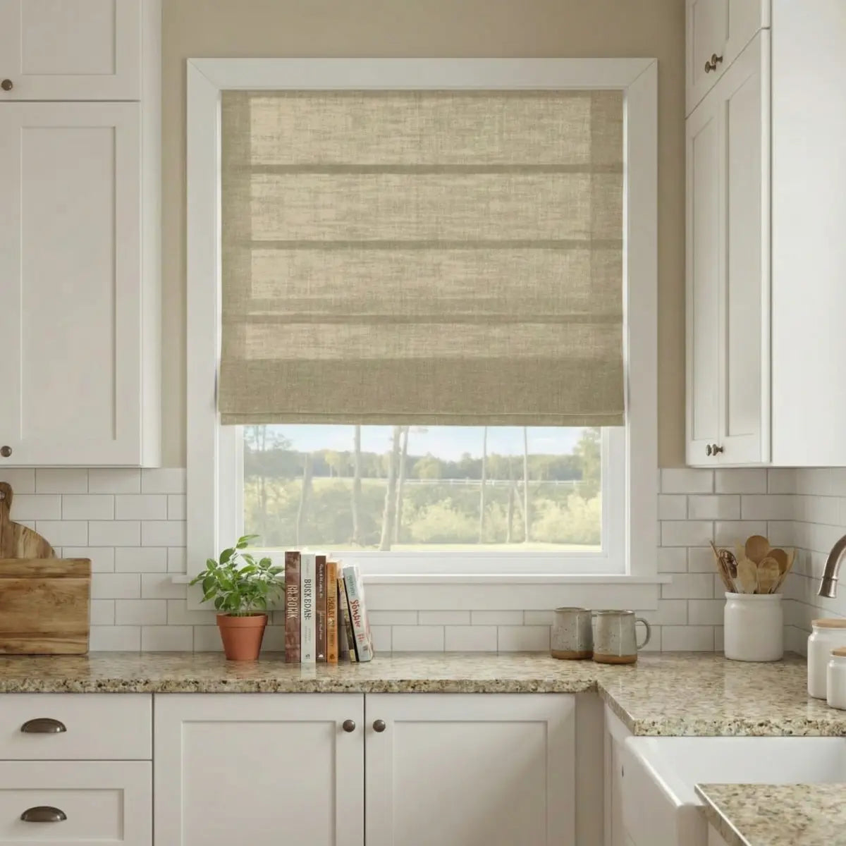 DraperyUS Custom Roman Shades Moss Beige