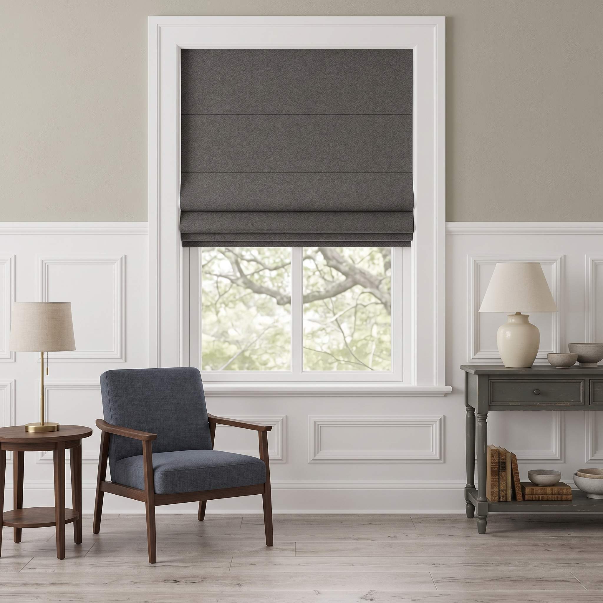 DraperyUS Custom Roman Shades - Smoke Grey - A concentrated and deep smoky grey tone.