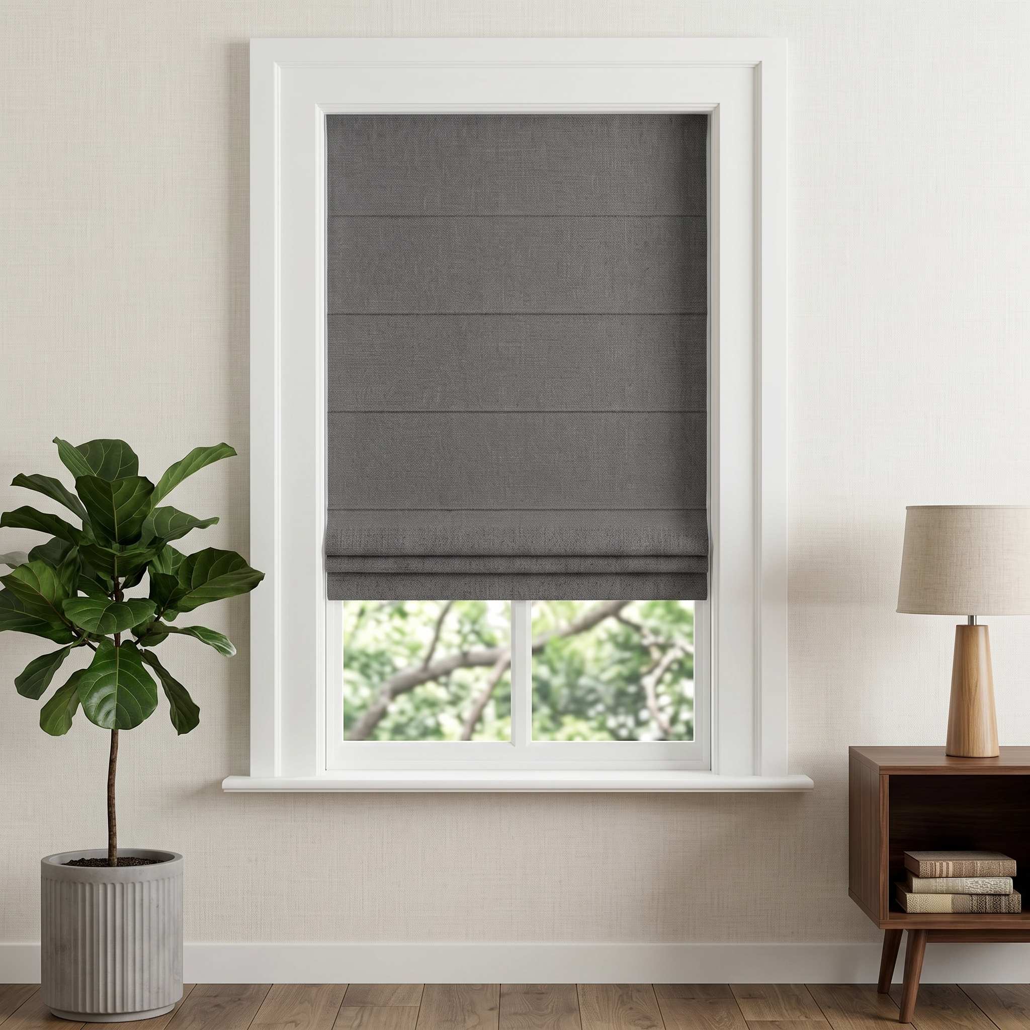 DraperyUS Custom Roman Shades - Smoke Grey - A concentrated and deep smoky grey tone.