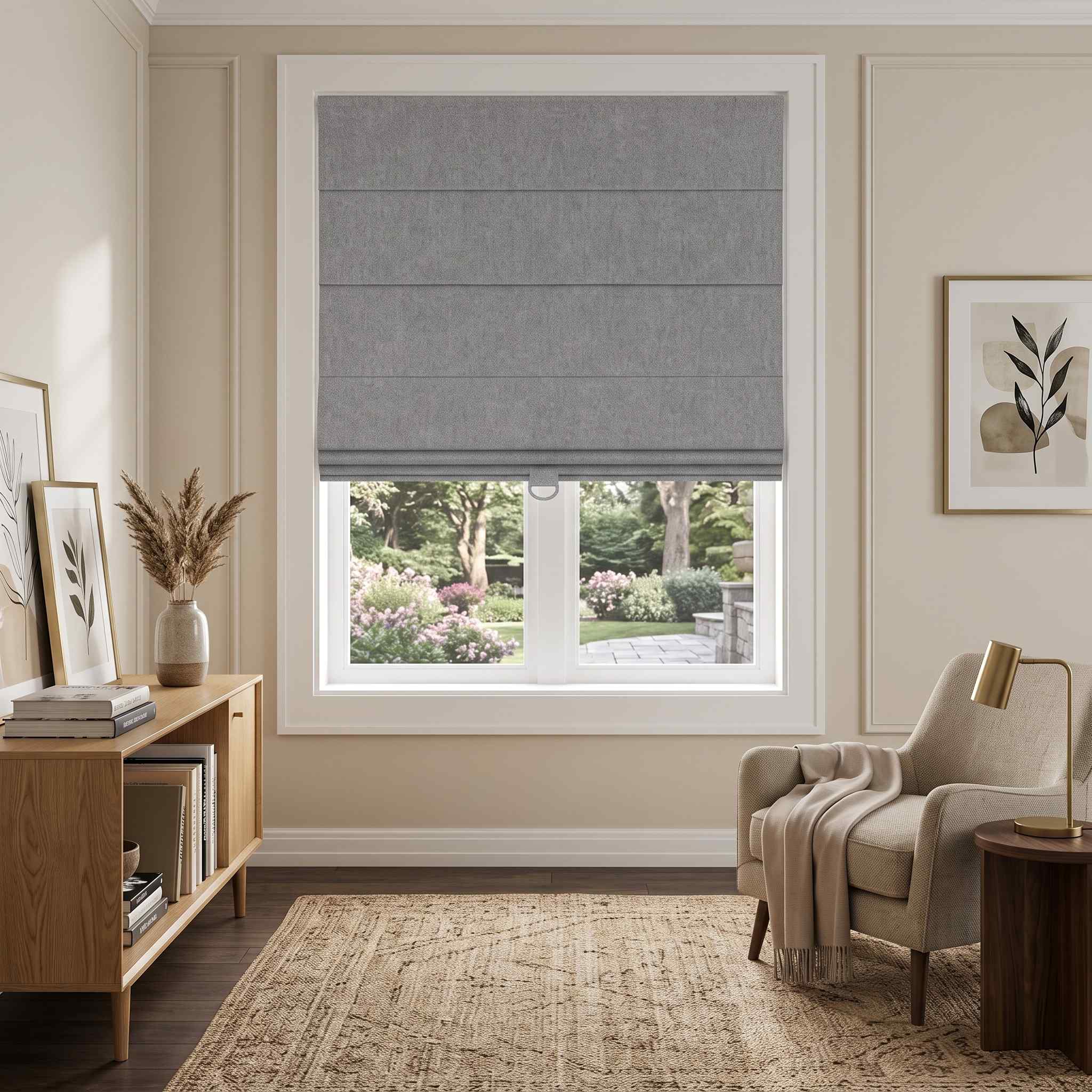 DraperyUS Custom Roman Shades - Light Grey - A classic, cool-toned neutral color.