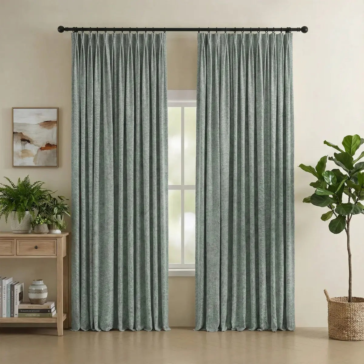 DraperyUS Custom Blackout Linen Curtains - Sage Green - A fresh, low-saturation green for a serene feel.