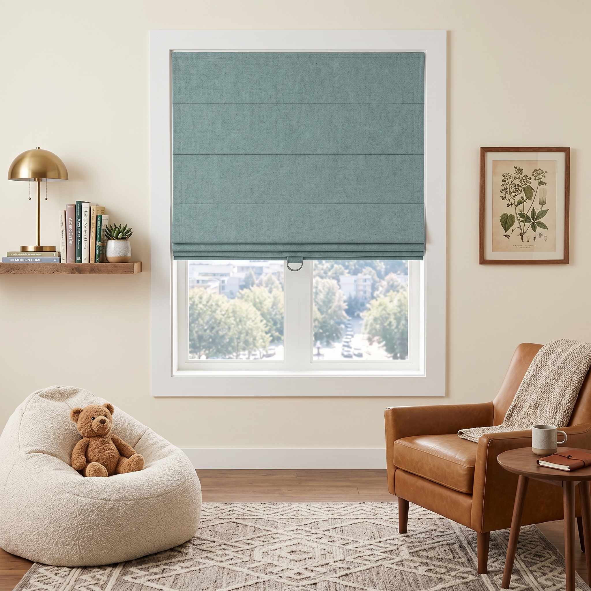 DraperyUS Custom Roman Shades - Ocean Green - A light cyan-blue reminiscent of tranquil waters.
