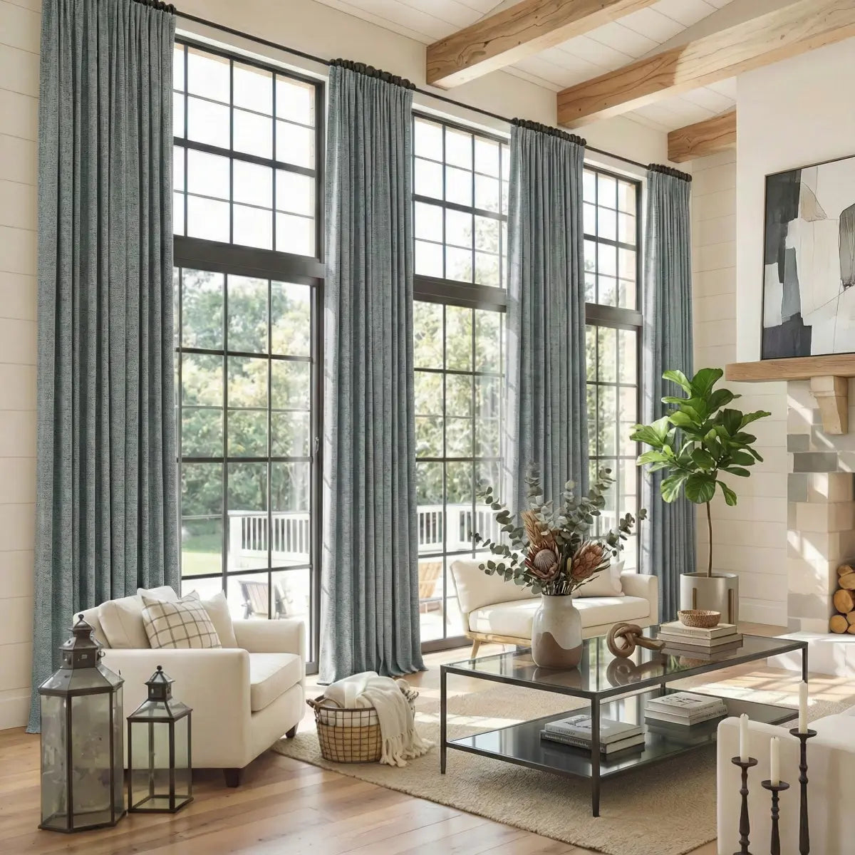 DraperyUS Custom Extra Long 100% Blackout Linen Curtains - Ocean Green - A light cyan-blue reminiscent of tranquil waters.