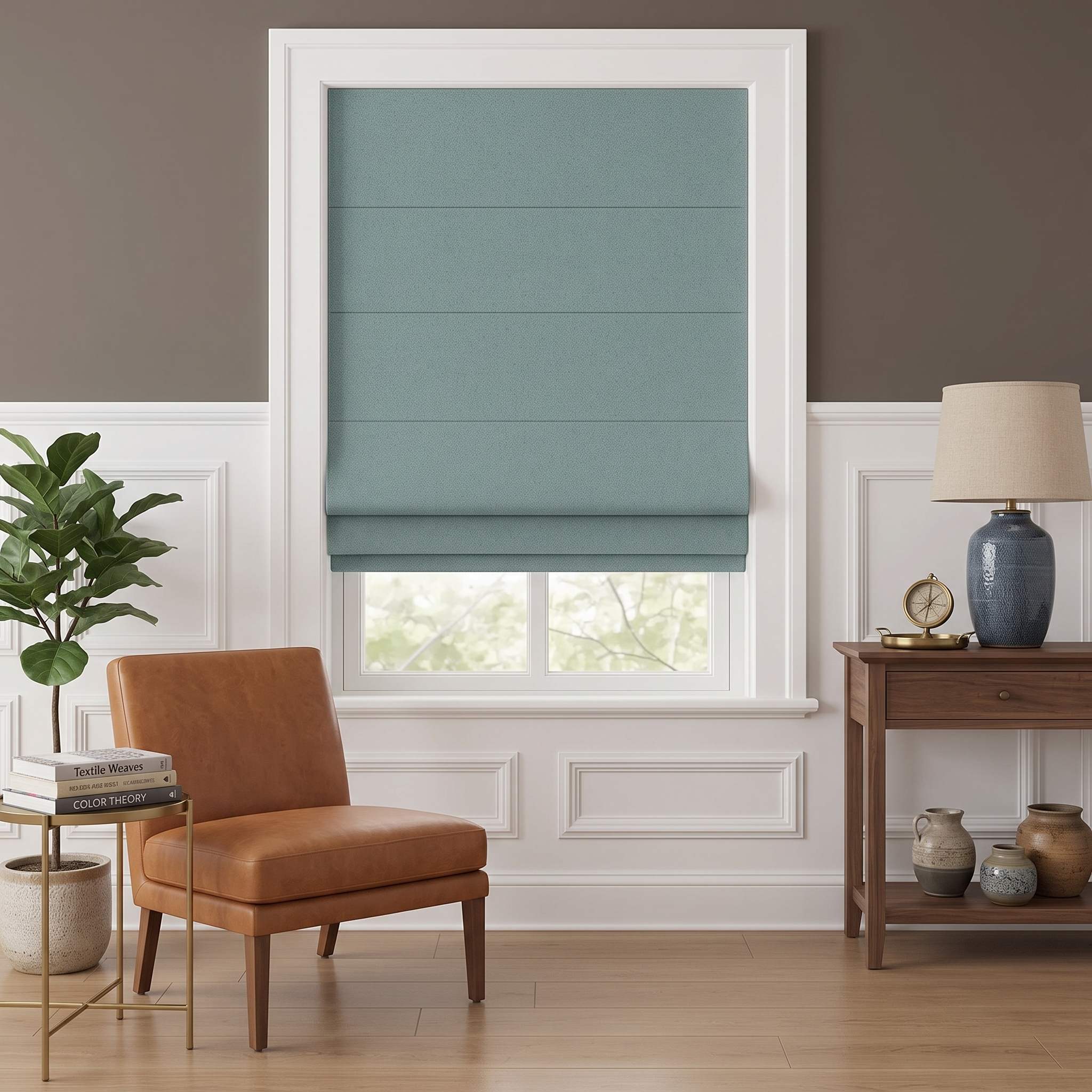 DraperyUS Custom Roman Shades - Ocean Green - A light cyan-blue reminiscent of tranquil waters.