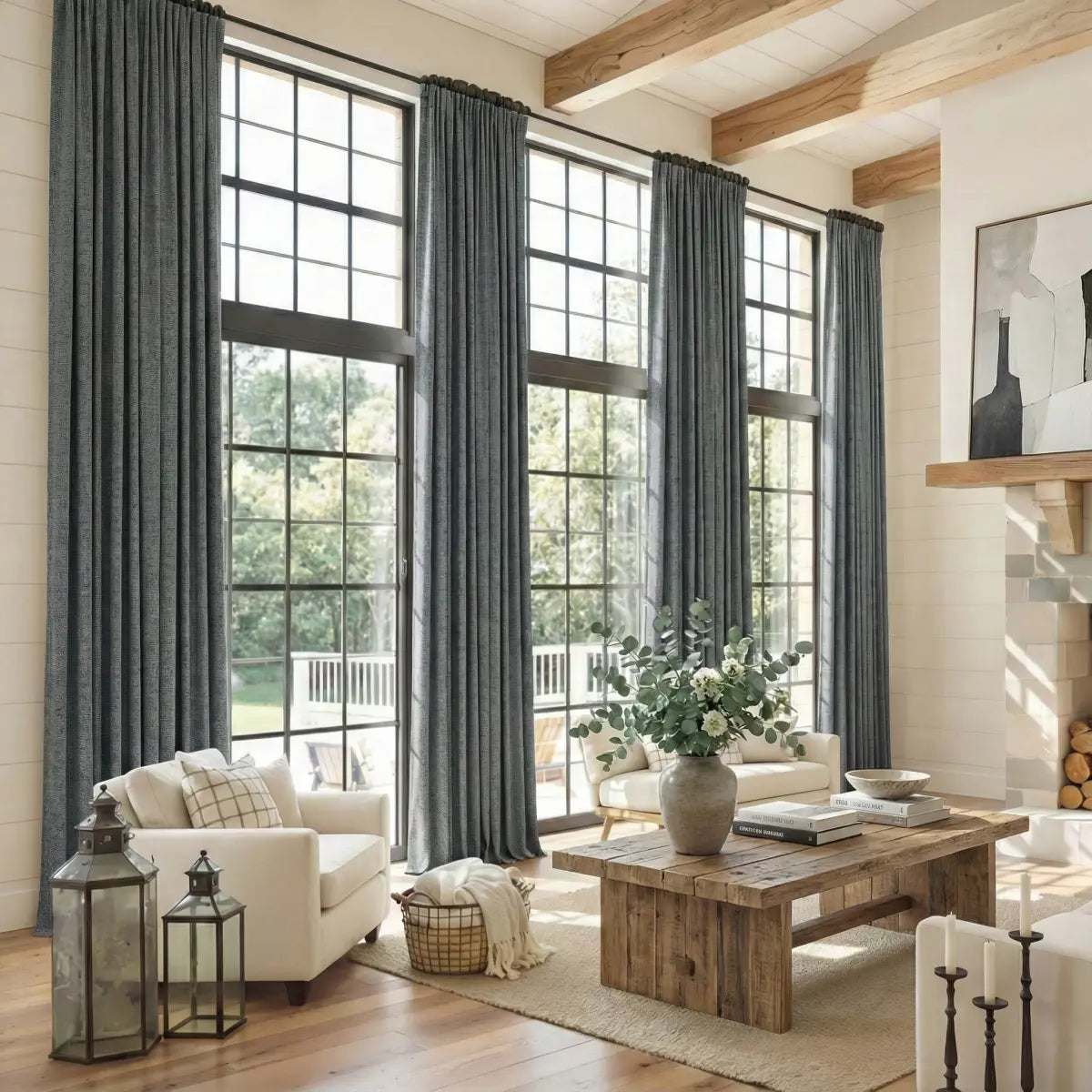 DraperyUS Custom Extra Long 100% Blackout Linen Curtains - Slate Teal - A steady and deep dark teal for a bold statement.