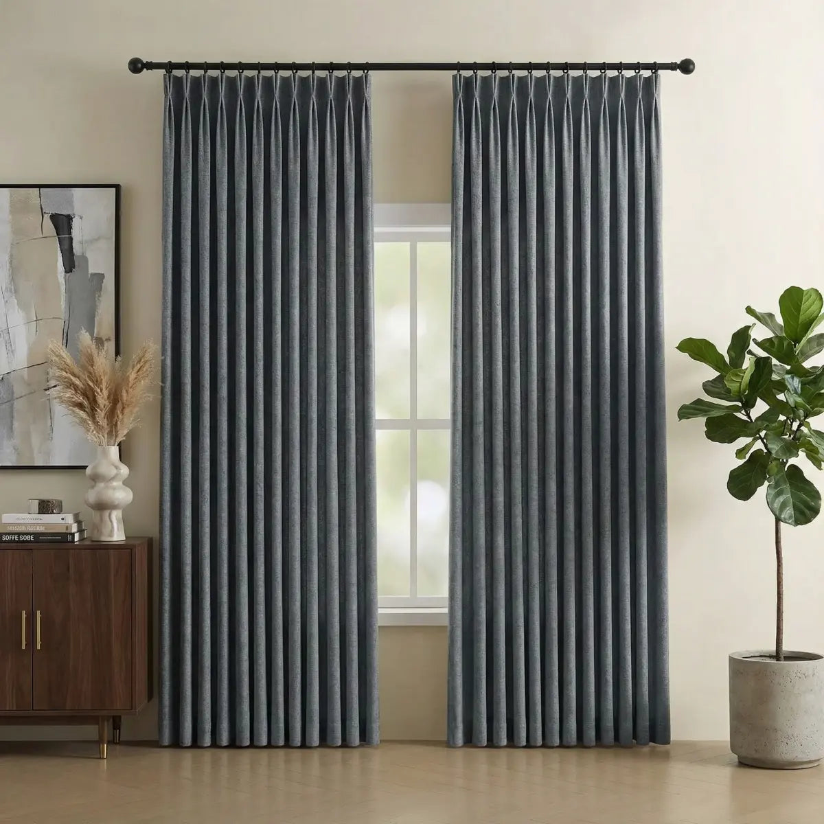 DraperyUS Custom Blackout Linen Curtains - Slate Teal - A steady and deep dark teal for a bold statement.