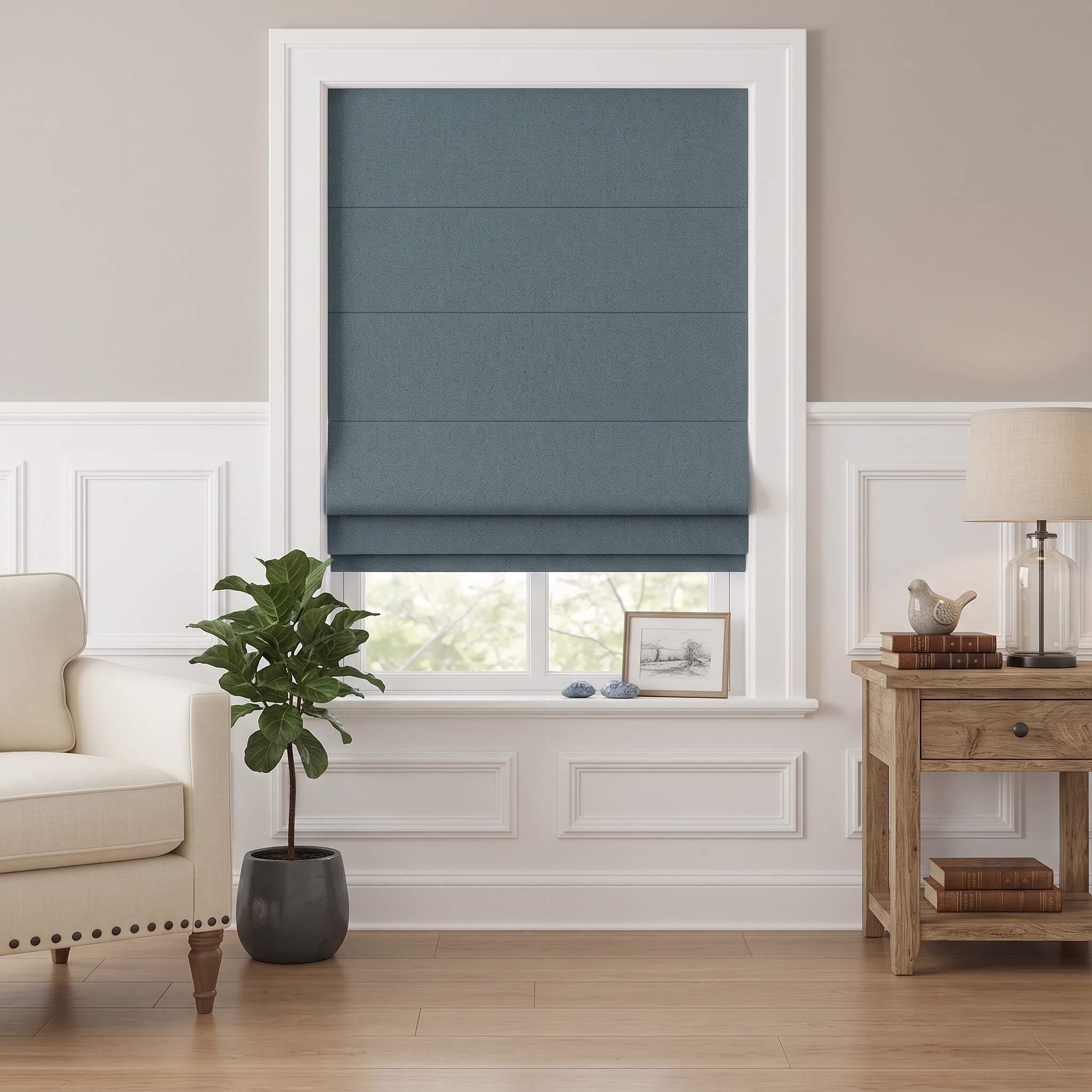 DraperyUS Custom Roman Shades - Slate Teal - A steady and deep dark teal for a bold statement.