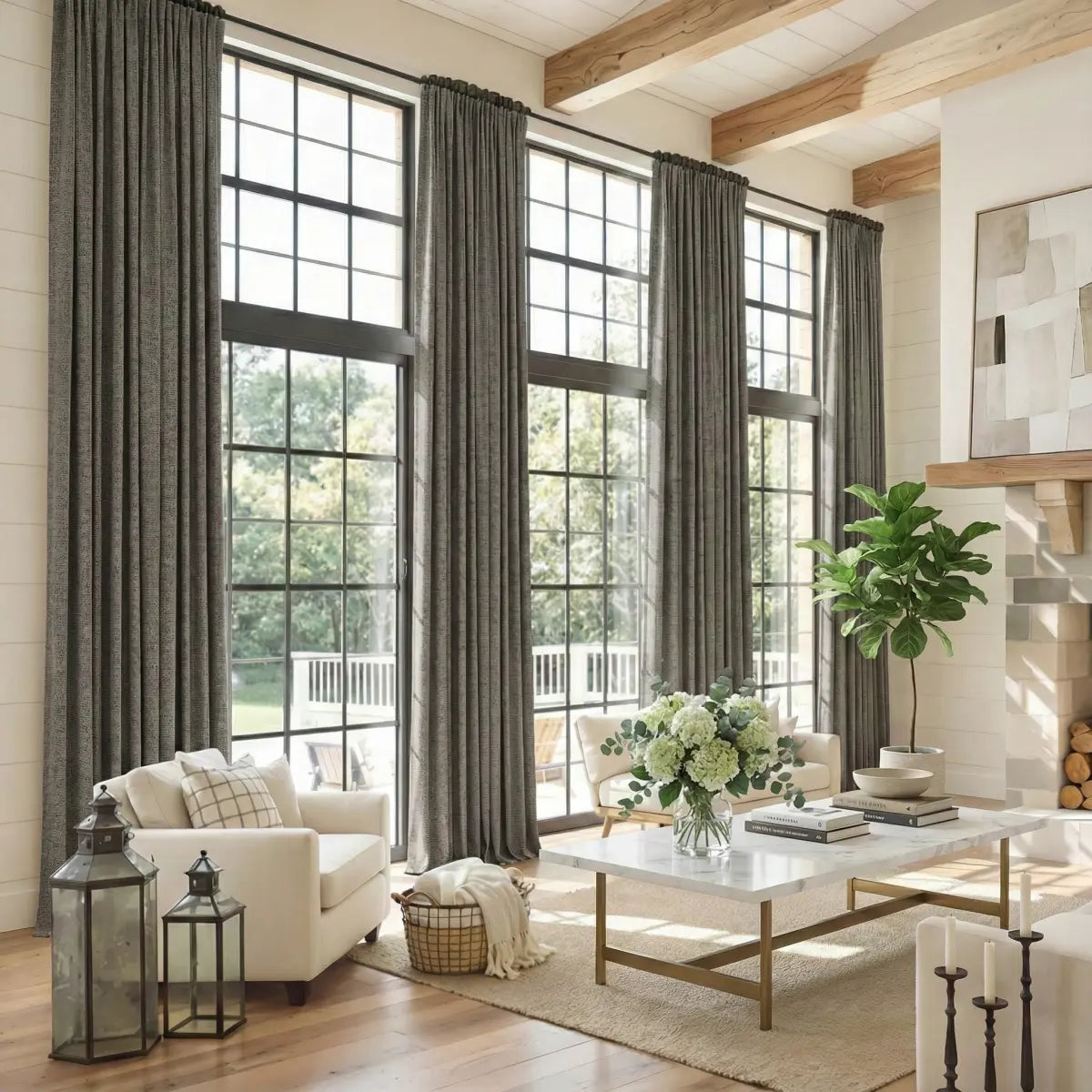DraperyUS Custom Extra Long 100% Blackout Linen Curtains - Olive Grey - A deep grey with subtle dark green undertones.