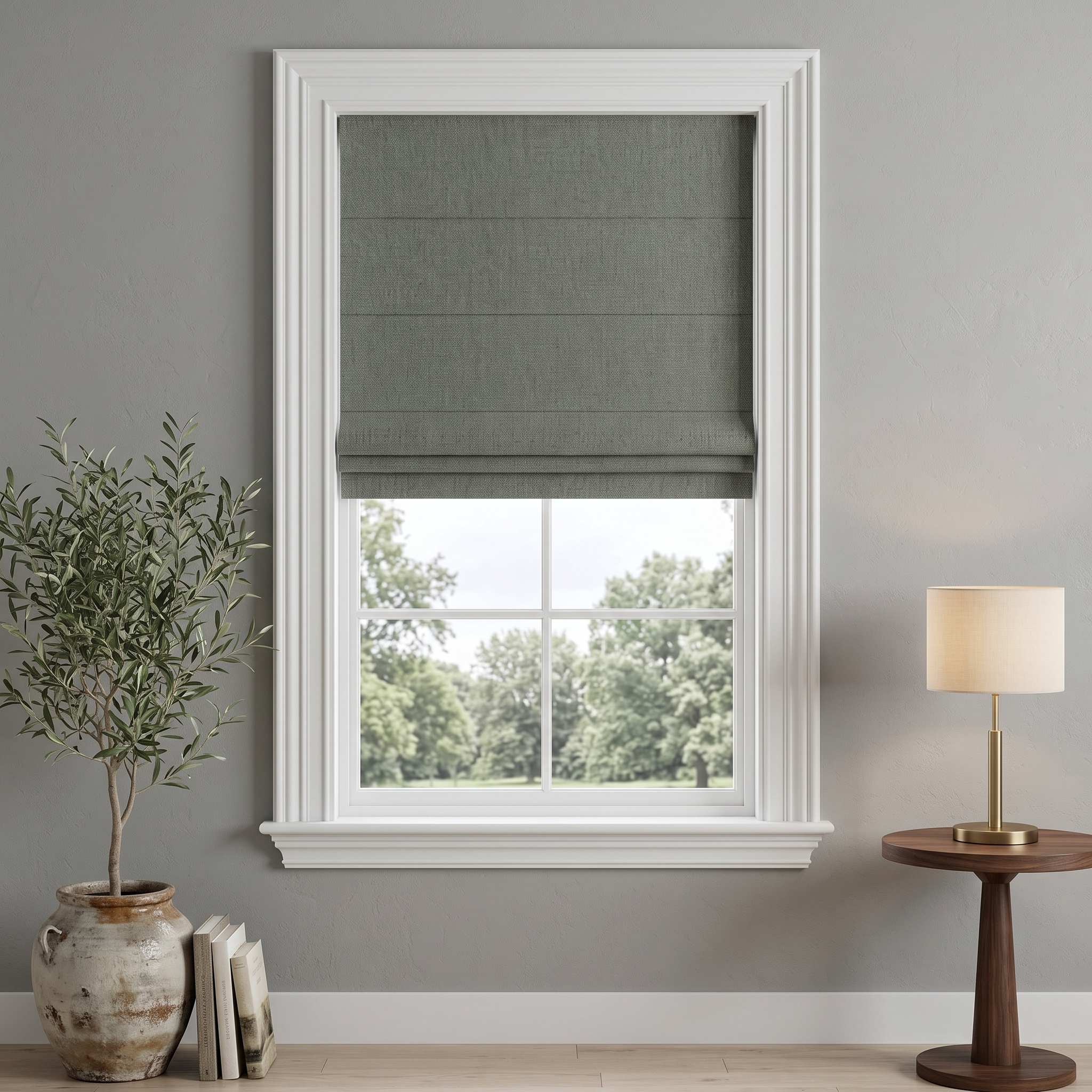 DraperyUS Custom Roman Shades - Olive Grey - A deep grey with subtle dark green undertones.
