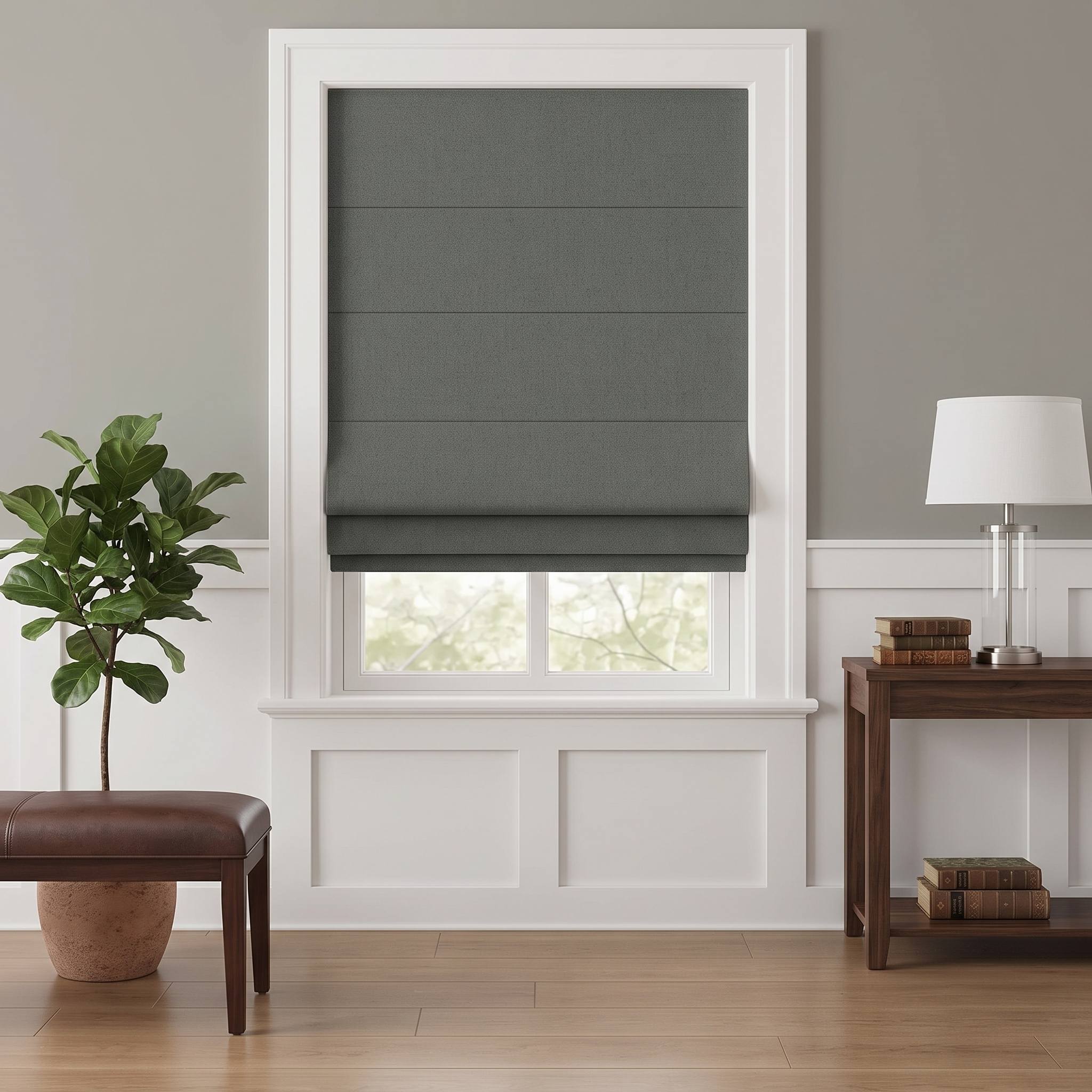 DraperyUS Custom Roman Shades - Olive Grey - A deep grey with subtle dark green undertones.