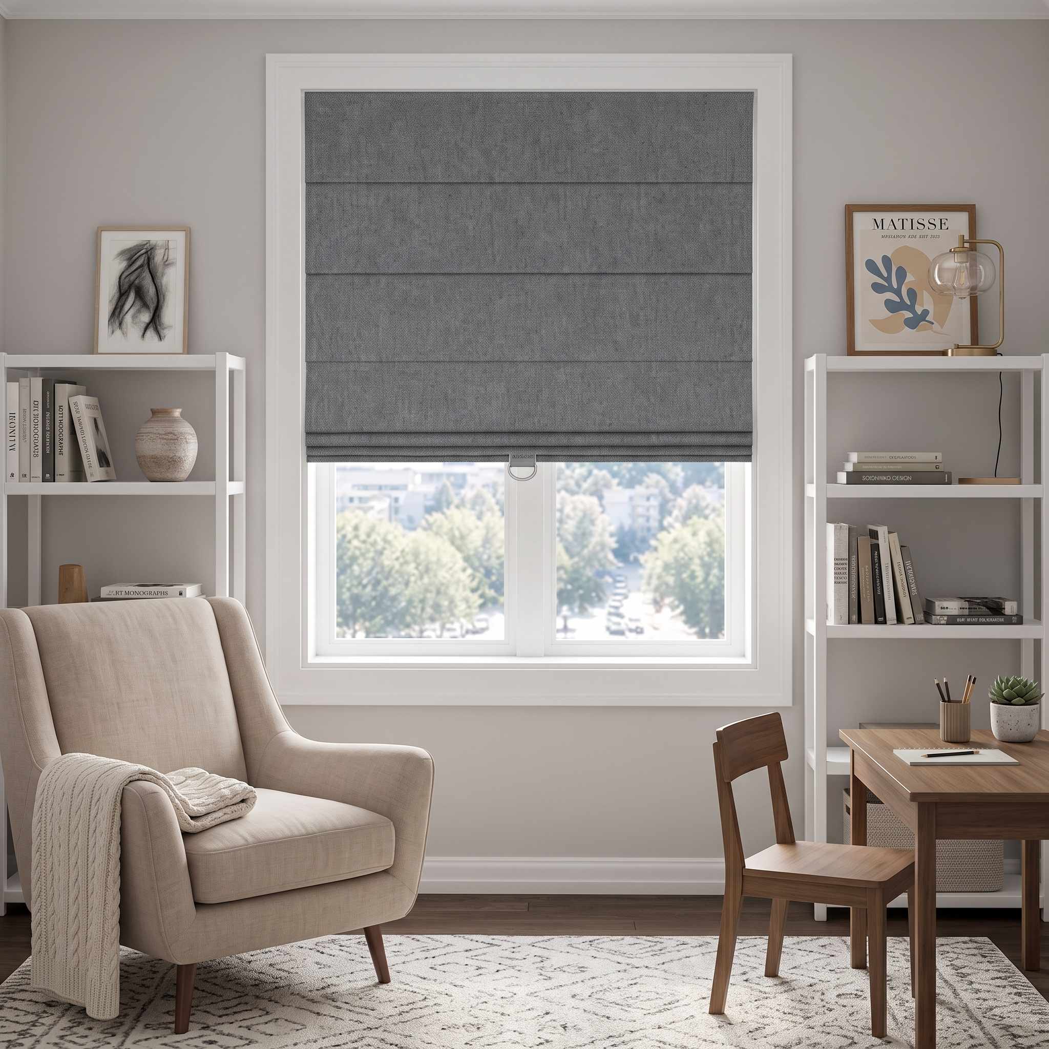 DraperyUS Custom Roman Shades - Charcoal - A rich and deep slate grey color.