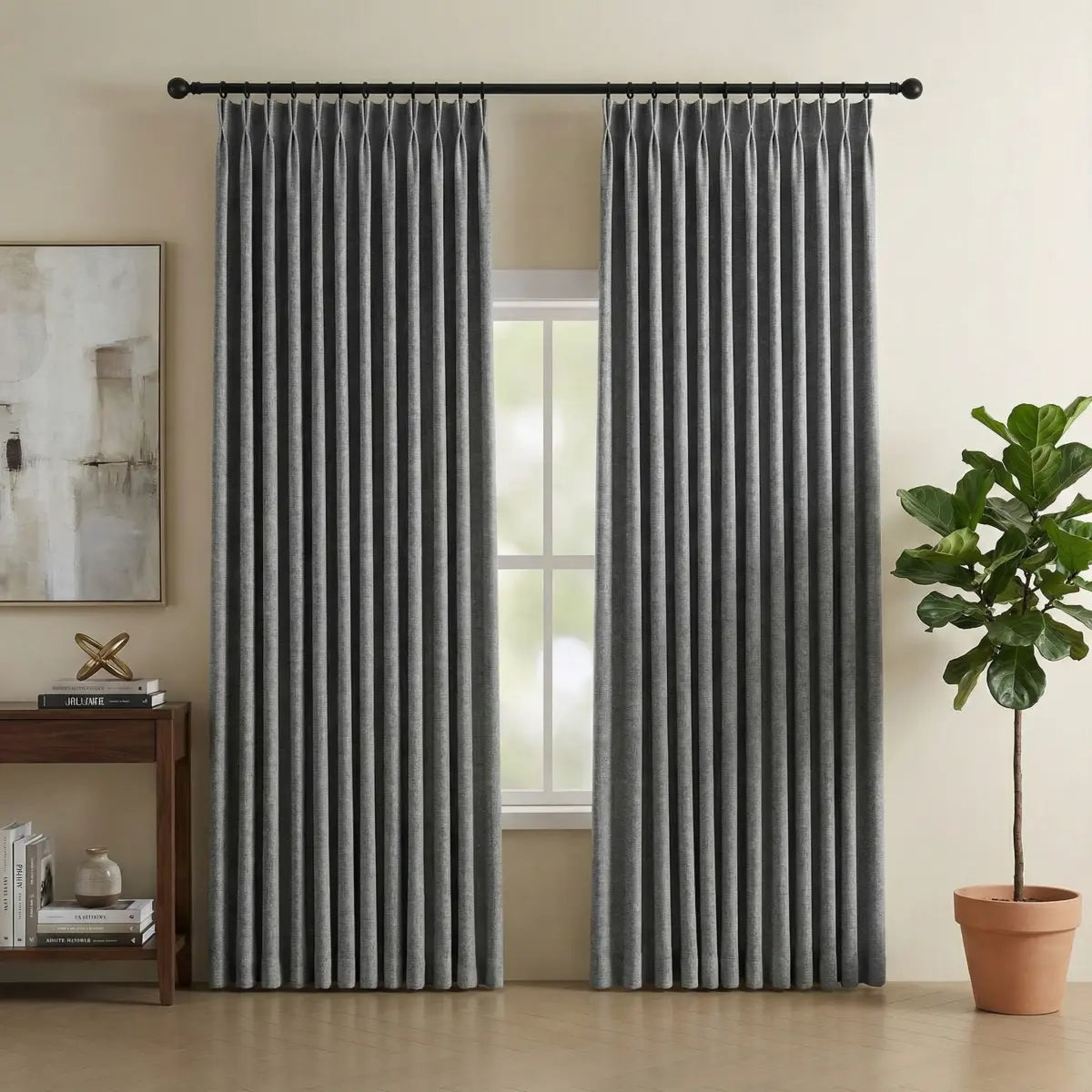 DraperyUS Custom Blackout Linen Curtains - Charcoal - A rich and deep slate grey color.