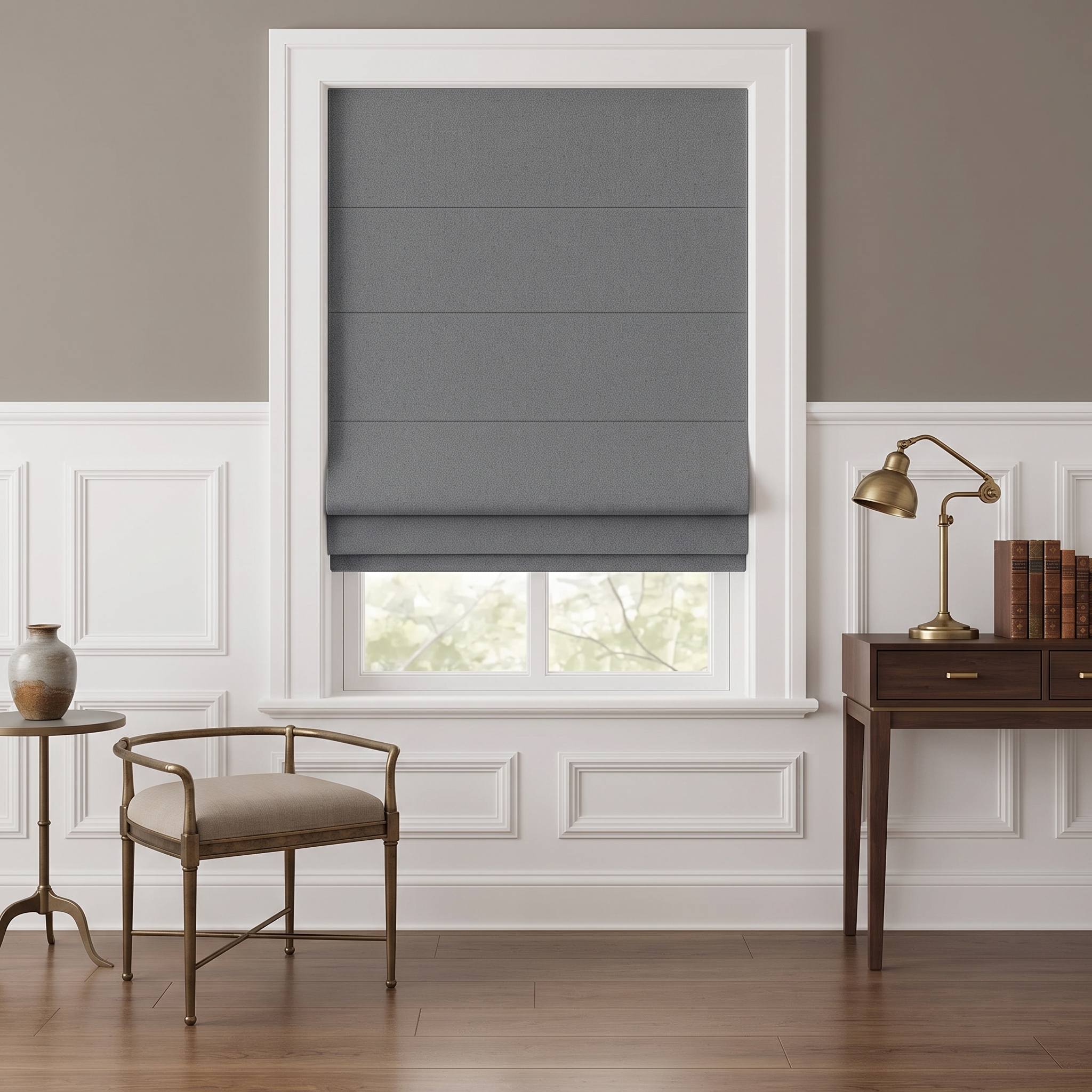 DraperyUS Custom Roman Shades - Charcoal - A rich and deep slate grey color.