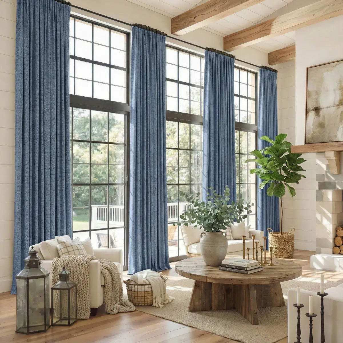 DraperyUS Custom Extra Long 100% Blackout Linen Curtains - Foggy Blue - A classic Morandi blue with a misty finish.