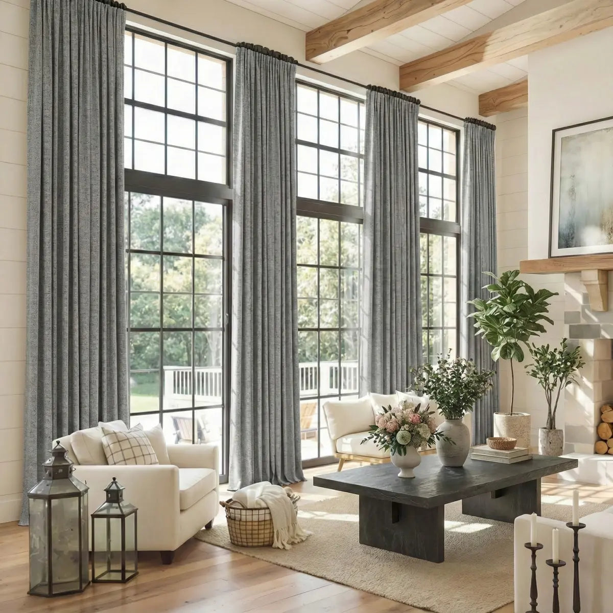 DraperyUS Custom Extra Long 100% Blackout Linen Curtains - Light Grey - A classic, cool-toned neutral color.