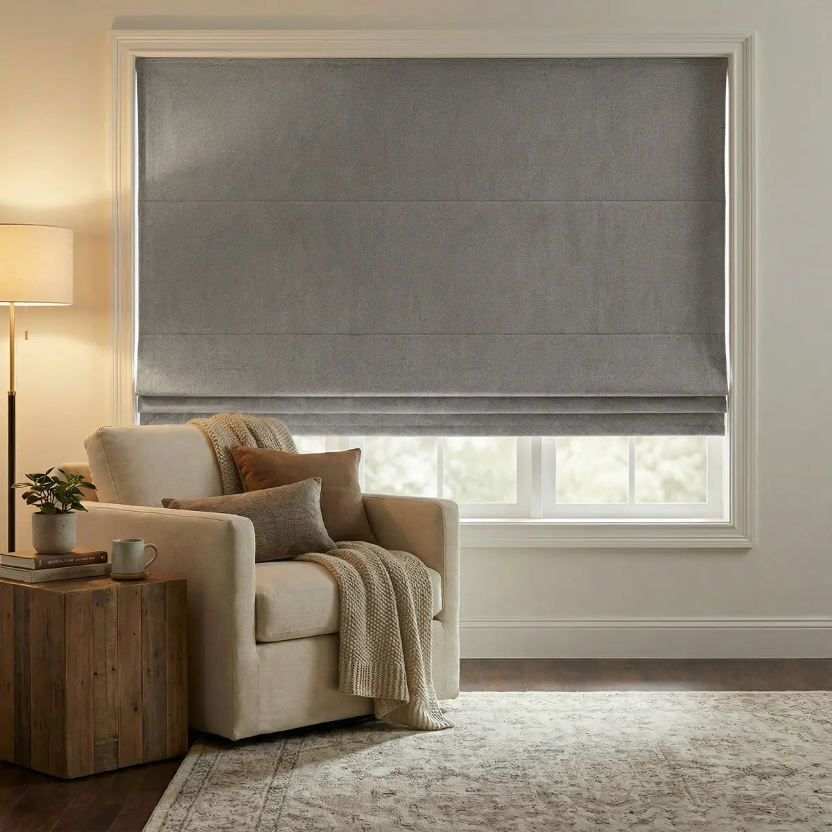 DraperyUS Custom Roman Shades - Light Grey - A classic, cool-toned neutral color.