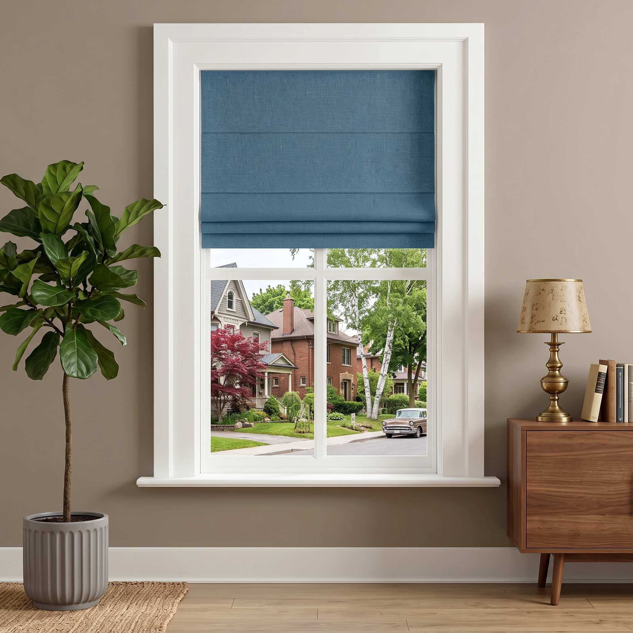 DraperyUS Custom Roman Shades - Sky Blue - A pure and vibrant blue for a bright room.
