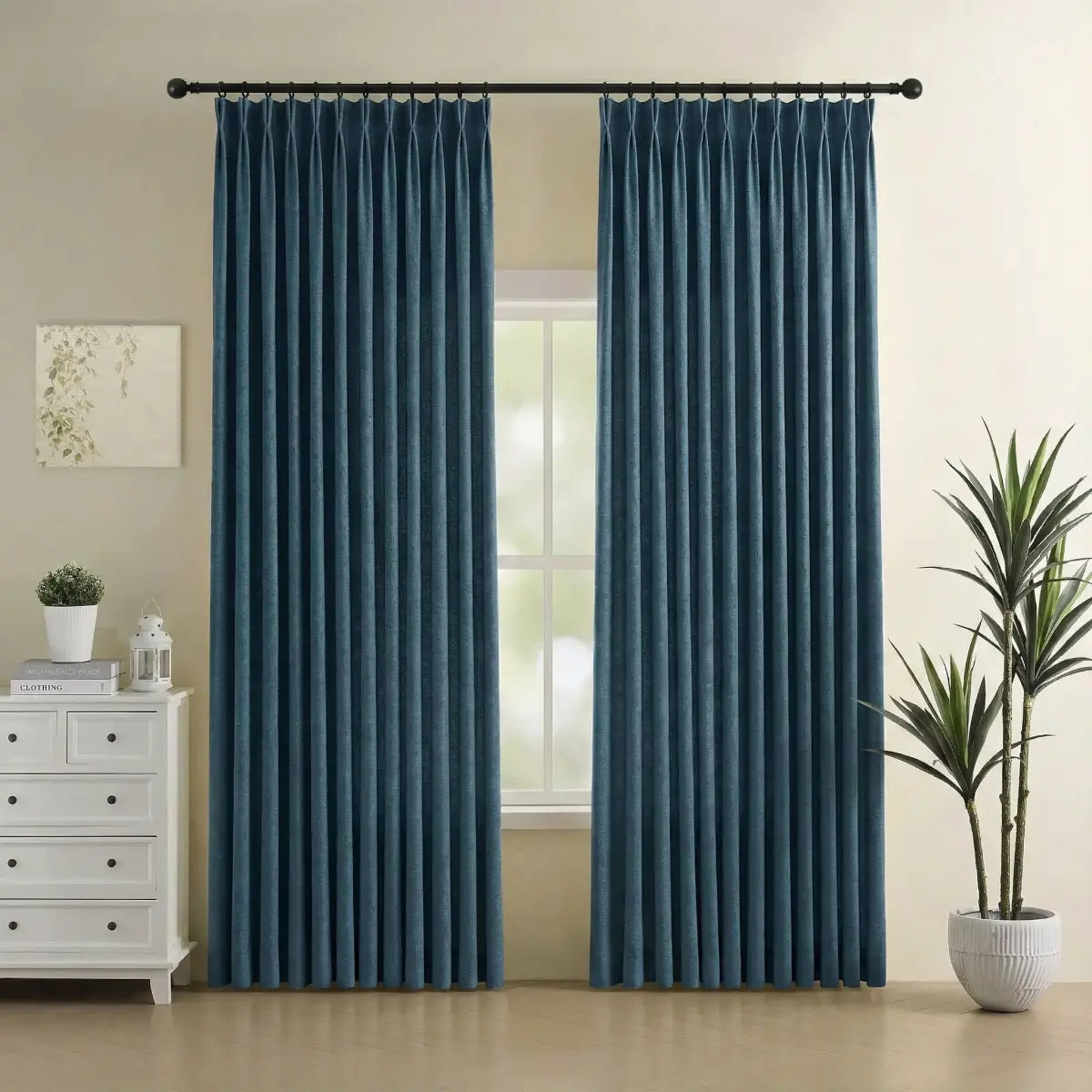 DraperyUS Custom Blackout Linen Curtains - Peacock Green - An elegant and rich deep blue-green.