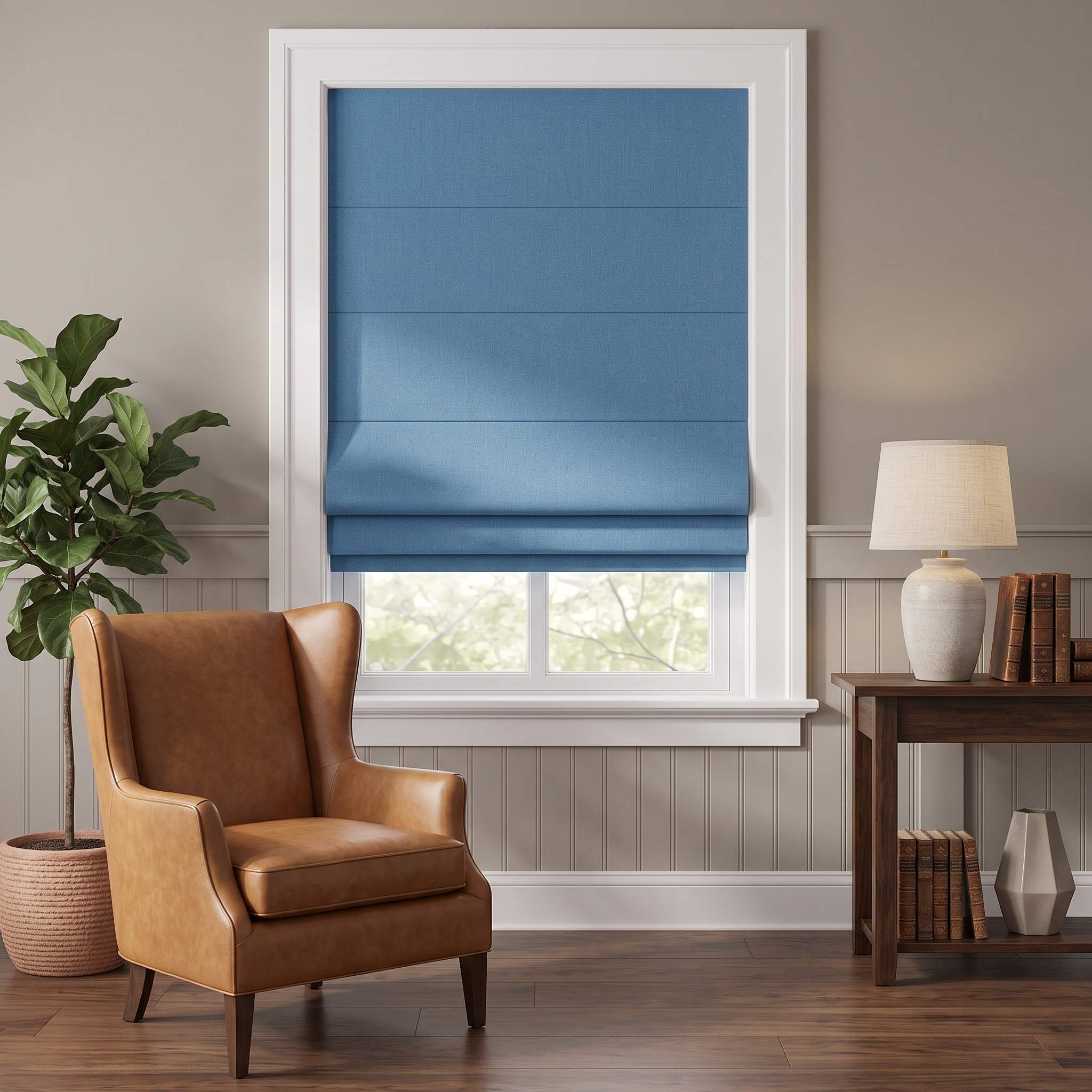 DraperyUS Custom Roman Shades - Sky Blue - A pure and vibrant blue for a bright room.