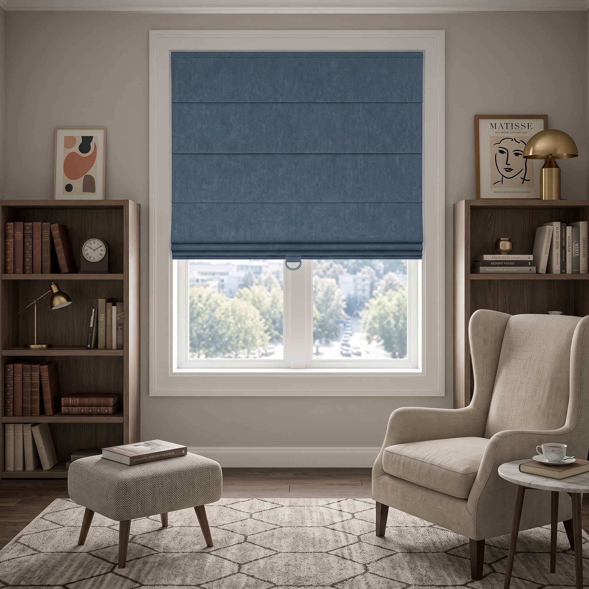 DraperyUS Custom Roman Shades - Ink Blue - A profound and deep midnight blue tone.