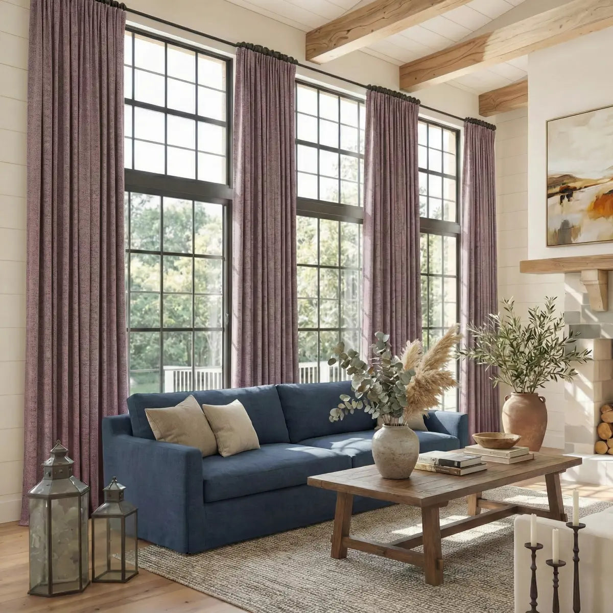 DraperyUS Custom Extra Long 100% Blackout Linen Curtains - Dusty Rose - A grey-toned purple-pink for a romantic touch.