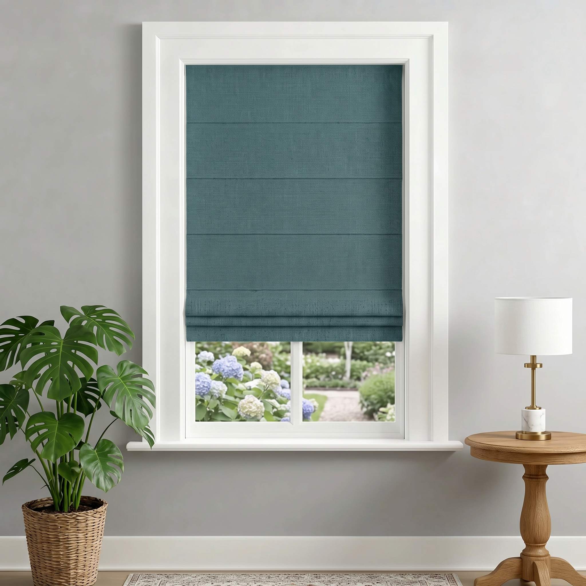 DraperyUS Custom Roman Shades - Peacock Green - An elegant and rich deep blue-green.
