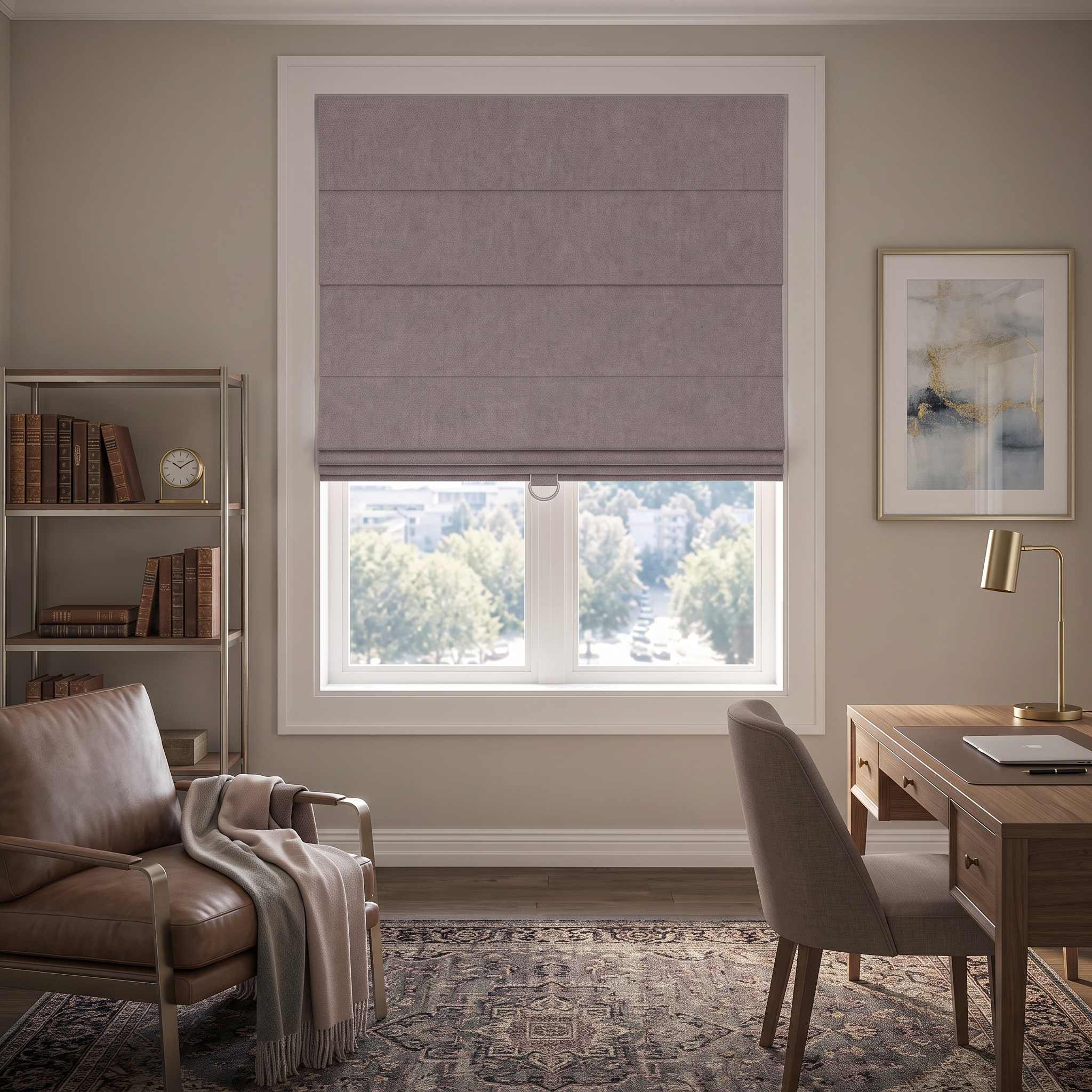 DraperyUS Custom Roman Shades - Dusty Rose - A grey-toned purple-pink for a romantic touch.