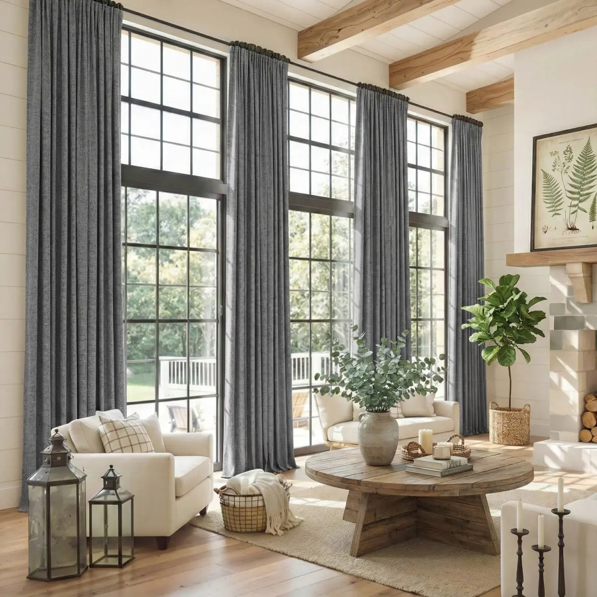 DraperyUS Custom Extra Long 100% Blackout Linen Curtains - Iron Grey - A dark, solid grey approaching black.
