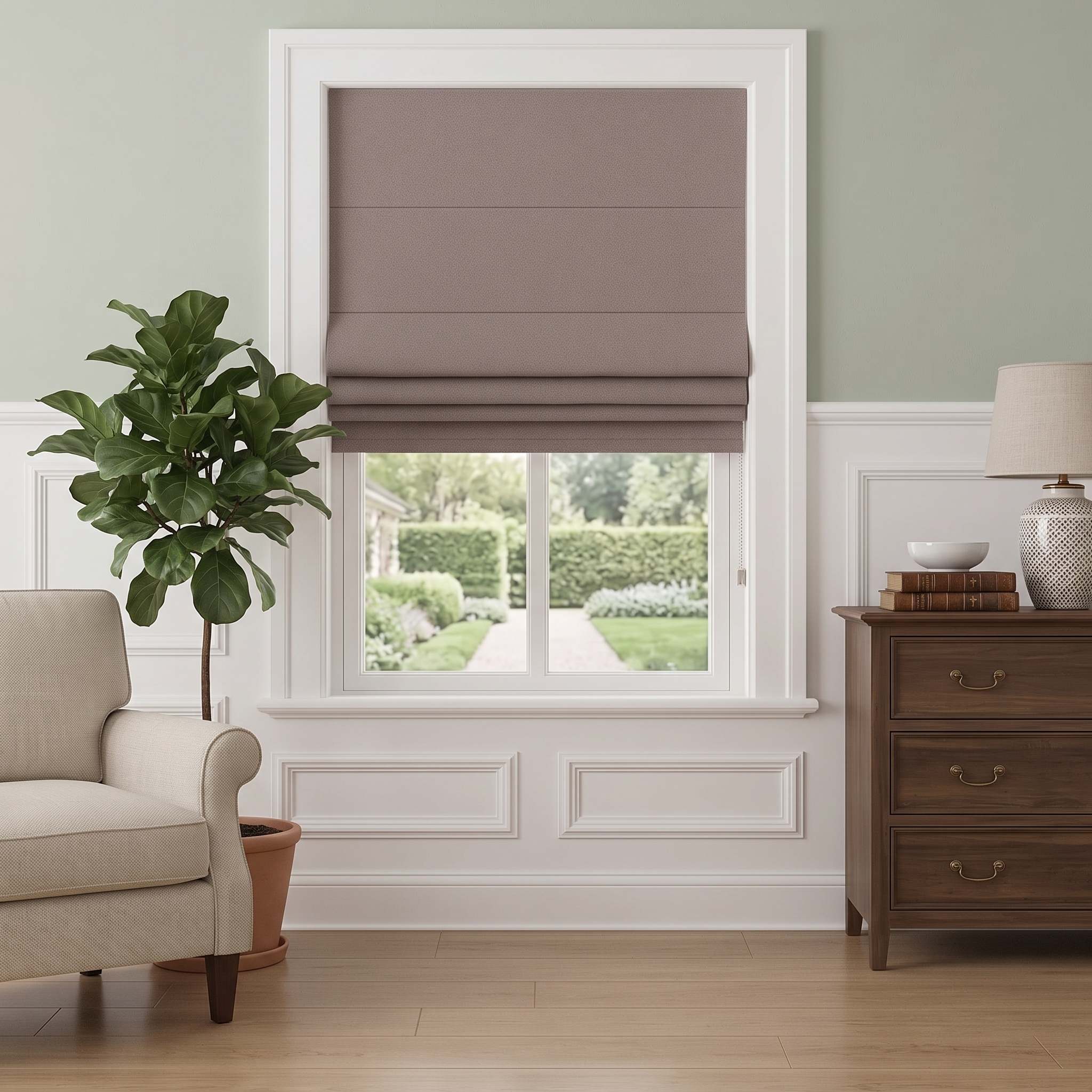 DraperyUS Custom Roman Shades - Dusty Rose - A grey-toned purple-pink for a romantic touch.