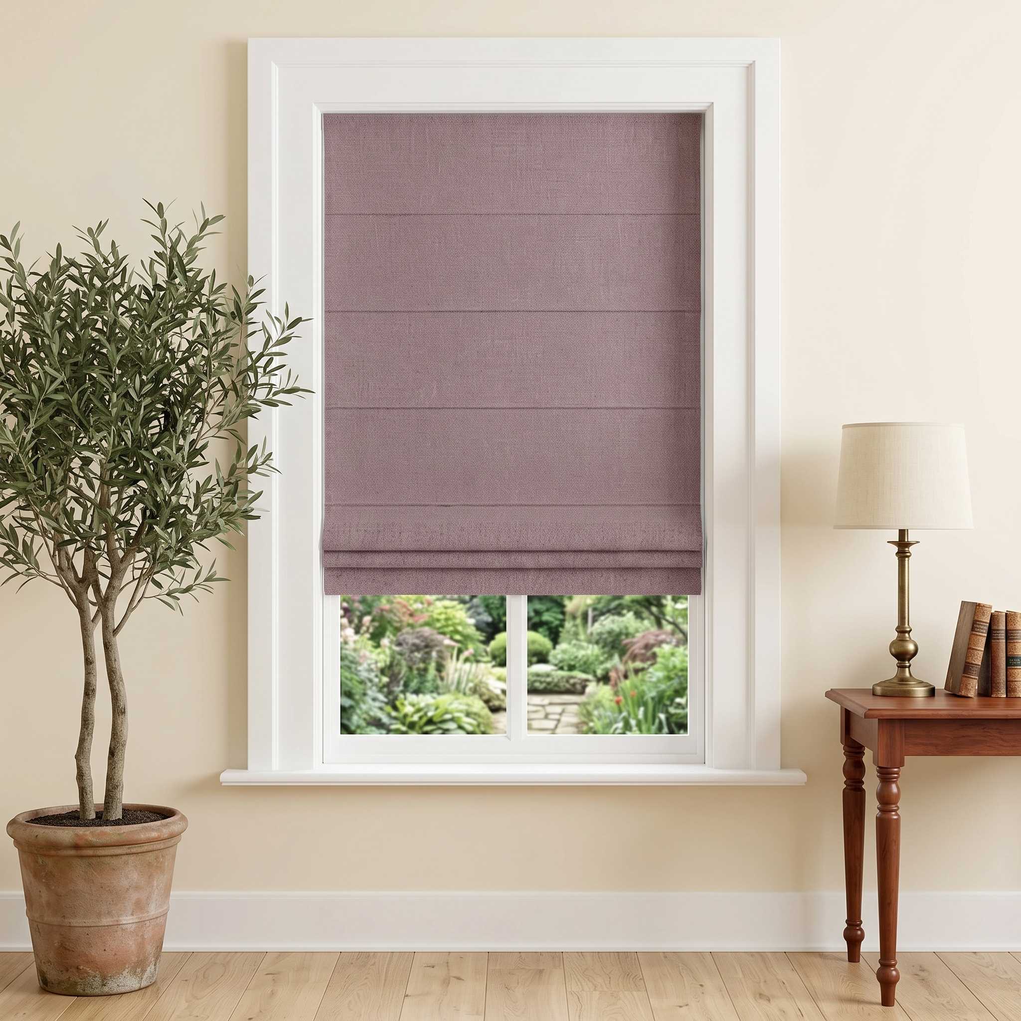 DraperyUS Custom Roman Shades - Dusty Rose - A grey-toned purple-pink for a romantic touch.