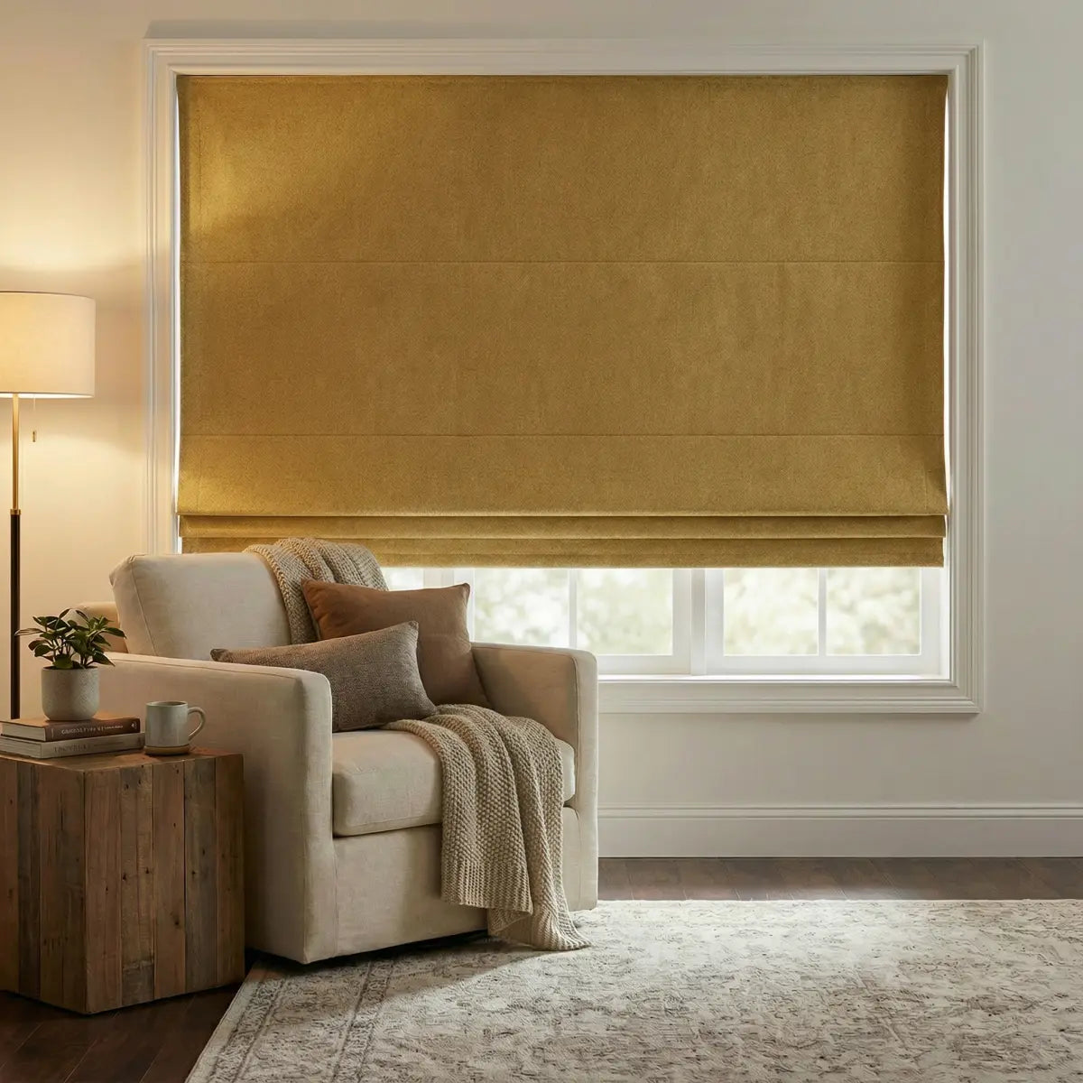 DraperyUS Custom Roman Shades - Mustard Yellow - Bright yet not harsh, with a touch of vintage feel.
