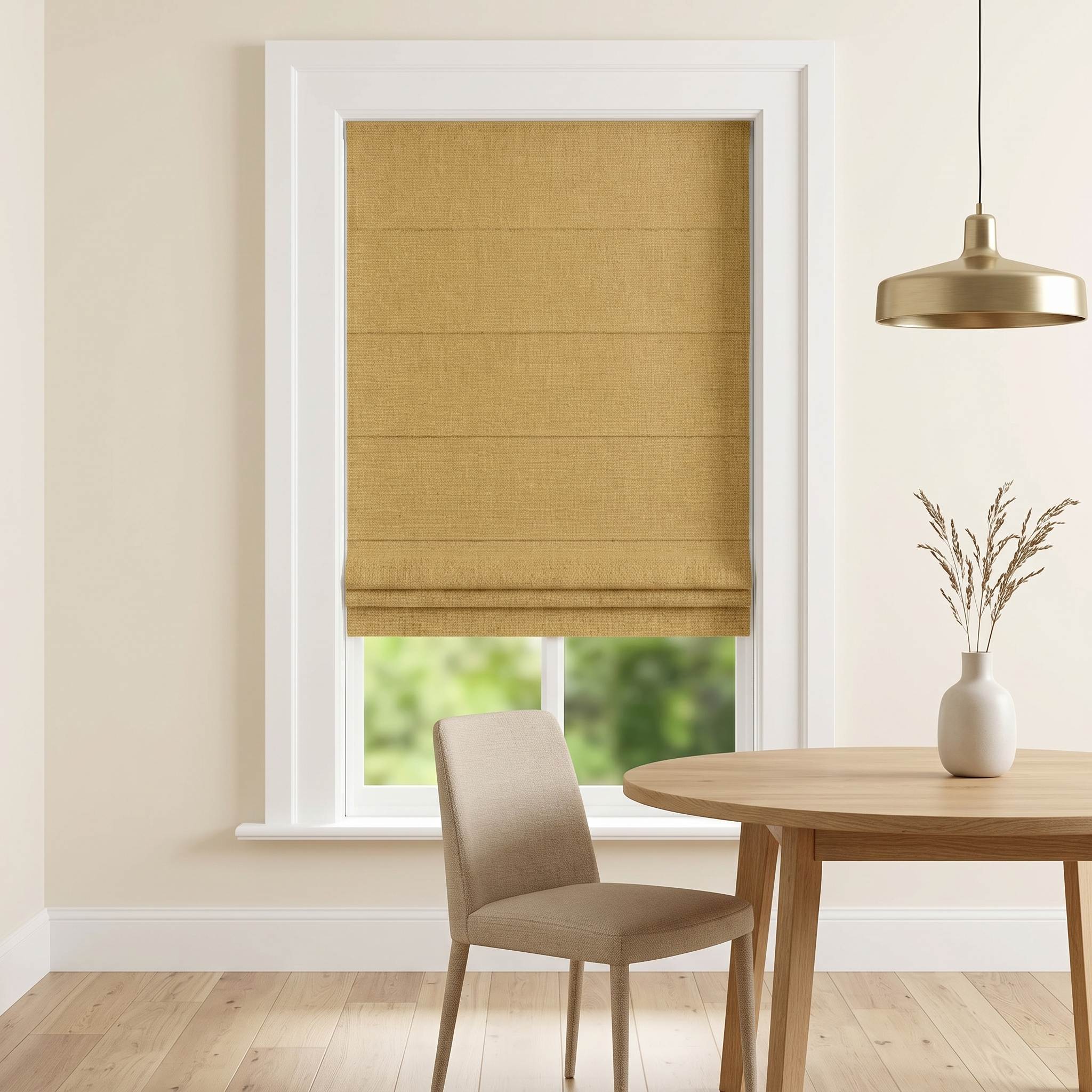 DraperyUS Custom Roman Shades - Mustard Yellow - Bright yet not harsh, with a touch of vintage feel.