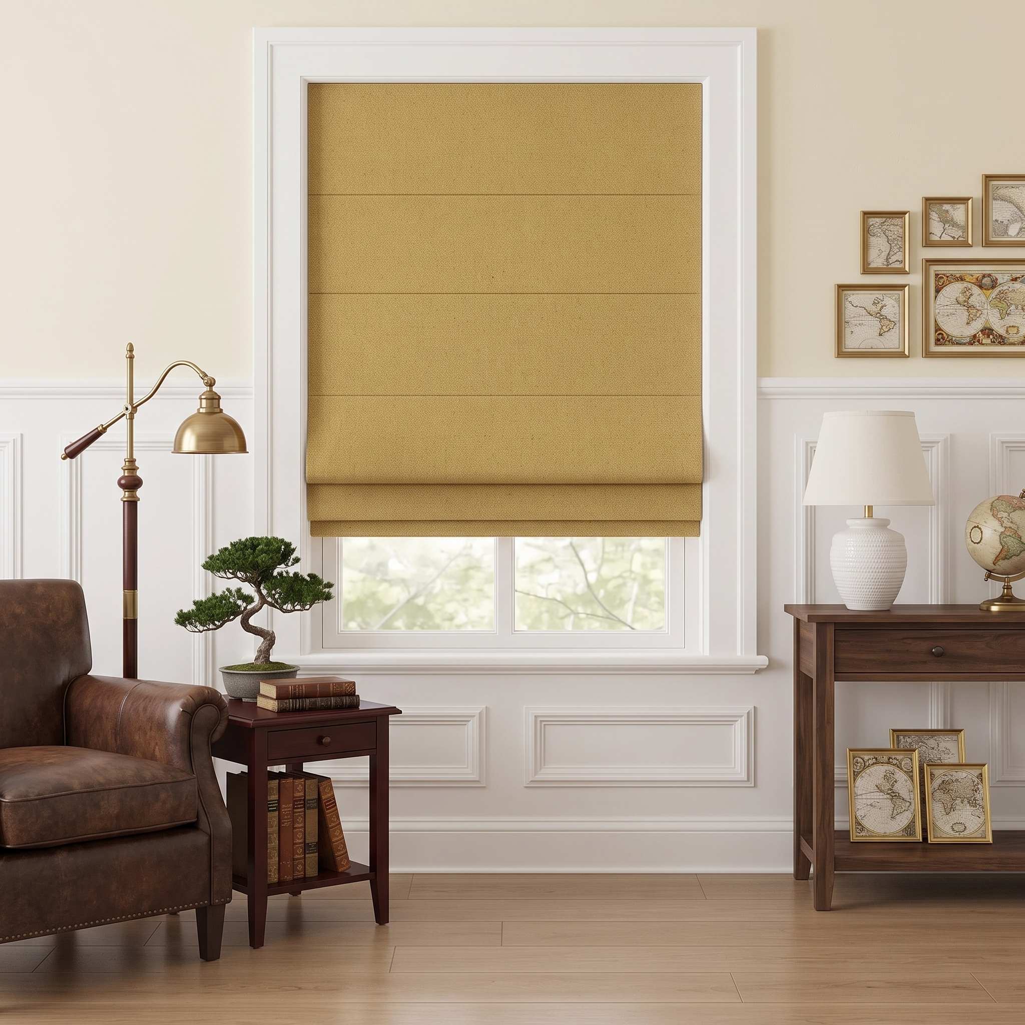 DraperyUS Custom Roman Shades - Mustard Yellow - Bright yet not harsh, with a touch of vintage feel.