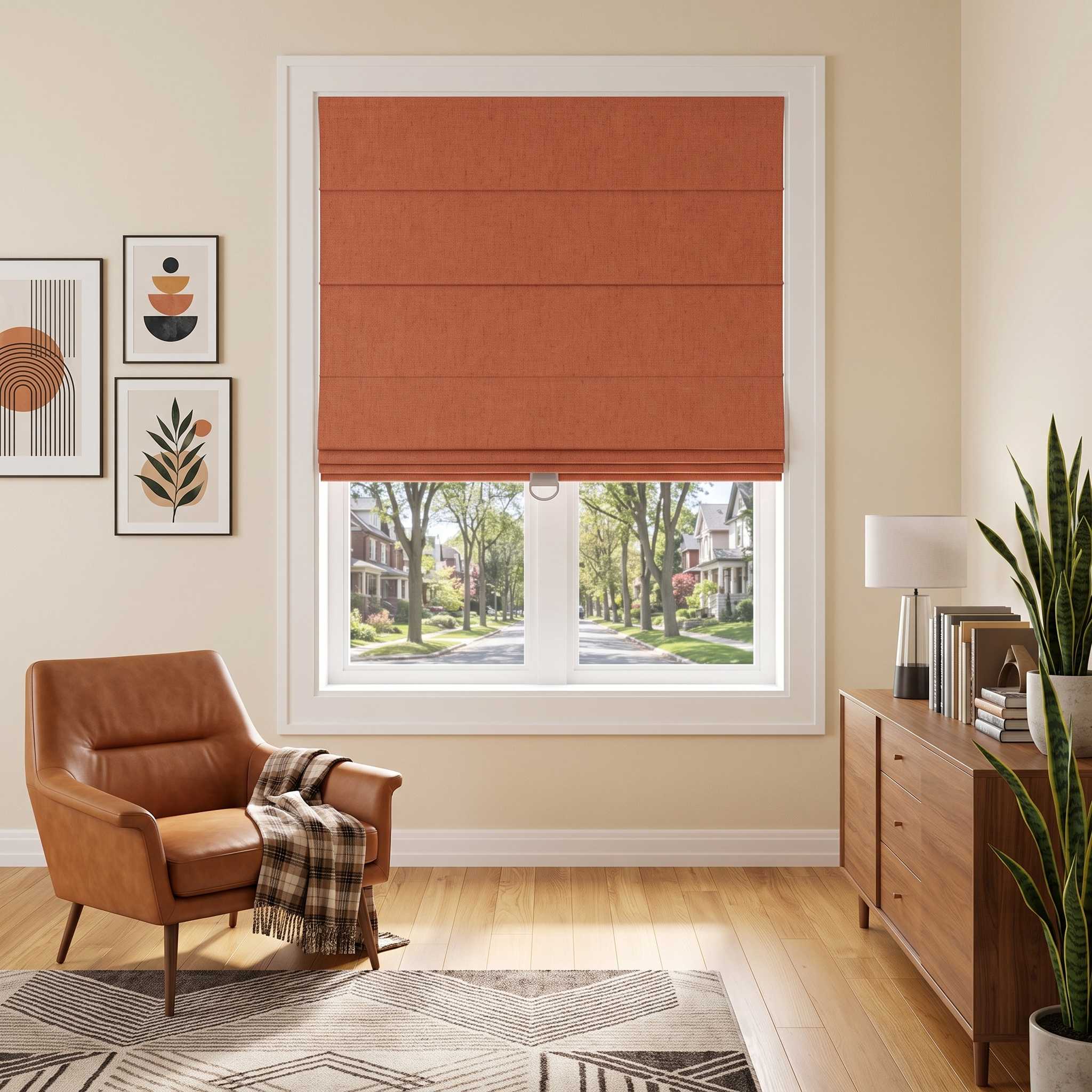 DraperyUS Custom Roman Shades - Coral/Terracotta - A warm and earthy reddish-orange tone.
