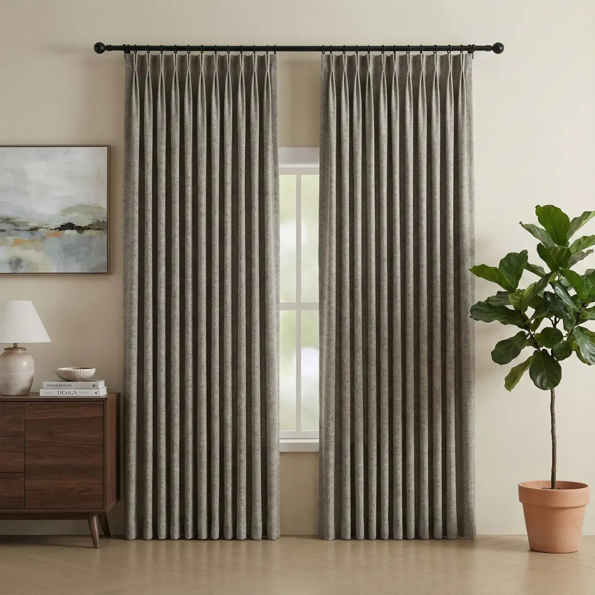DraperyUS Custom Blackout Linen Curtains - Pale Greige - A soft blend of beige and grey for a modern look.