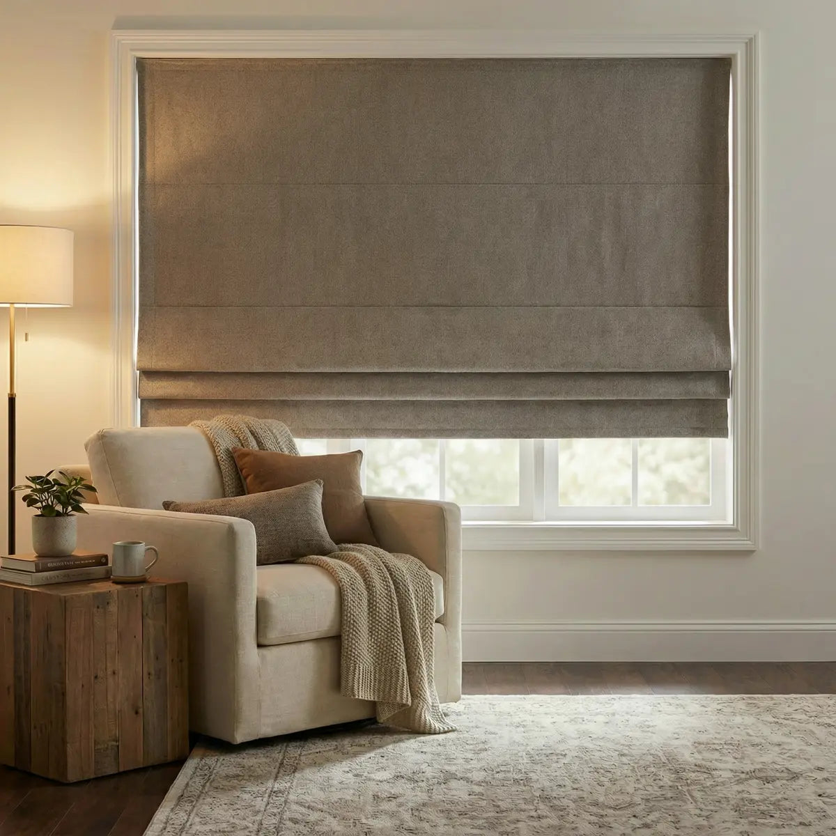 DraperyUS Custom Roman Shades - Pale Greige - A soft blend of beige and grey for a modern look.