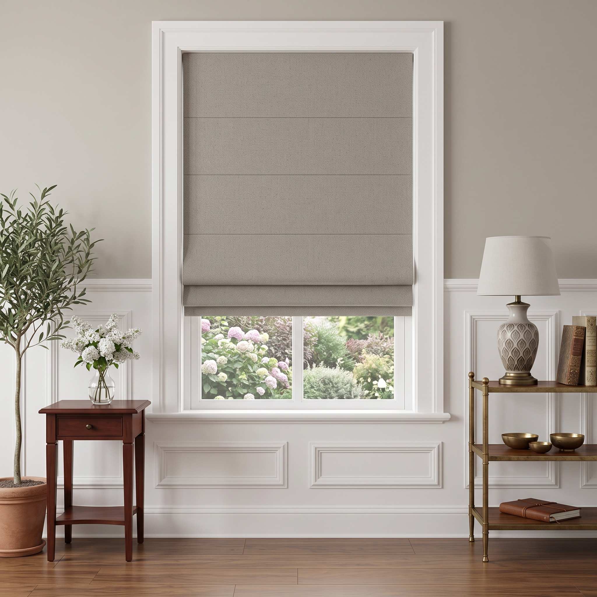 DraperyUS Custom Roman Shades - Pale Greige - A soft blend of beige and grey for a modern look.