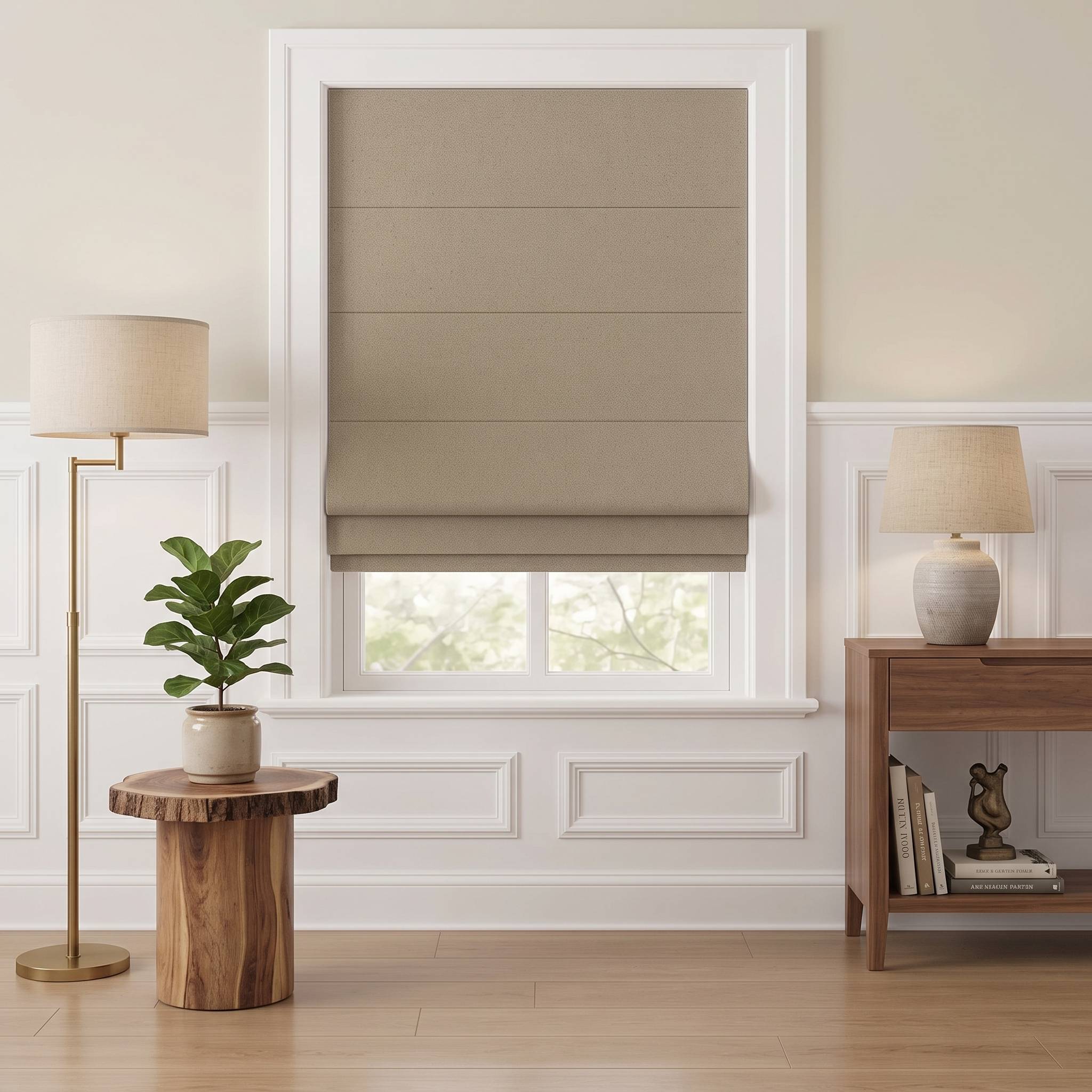 DraperyUS Custom Roman Shades - Khaki/Tan - A steady and grounded sandy soil tone.