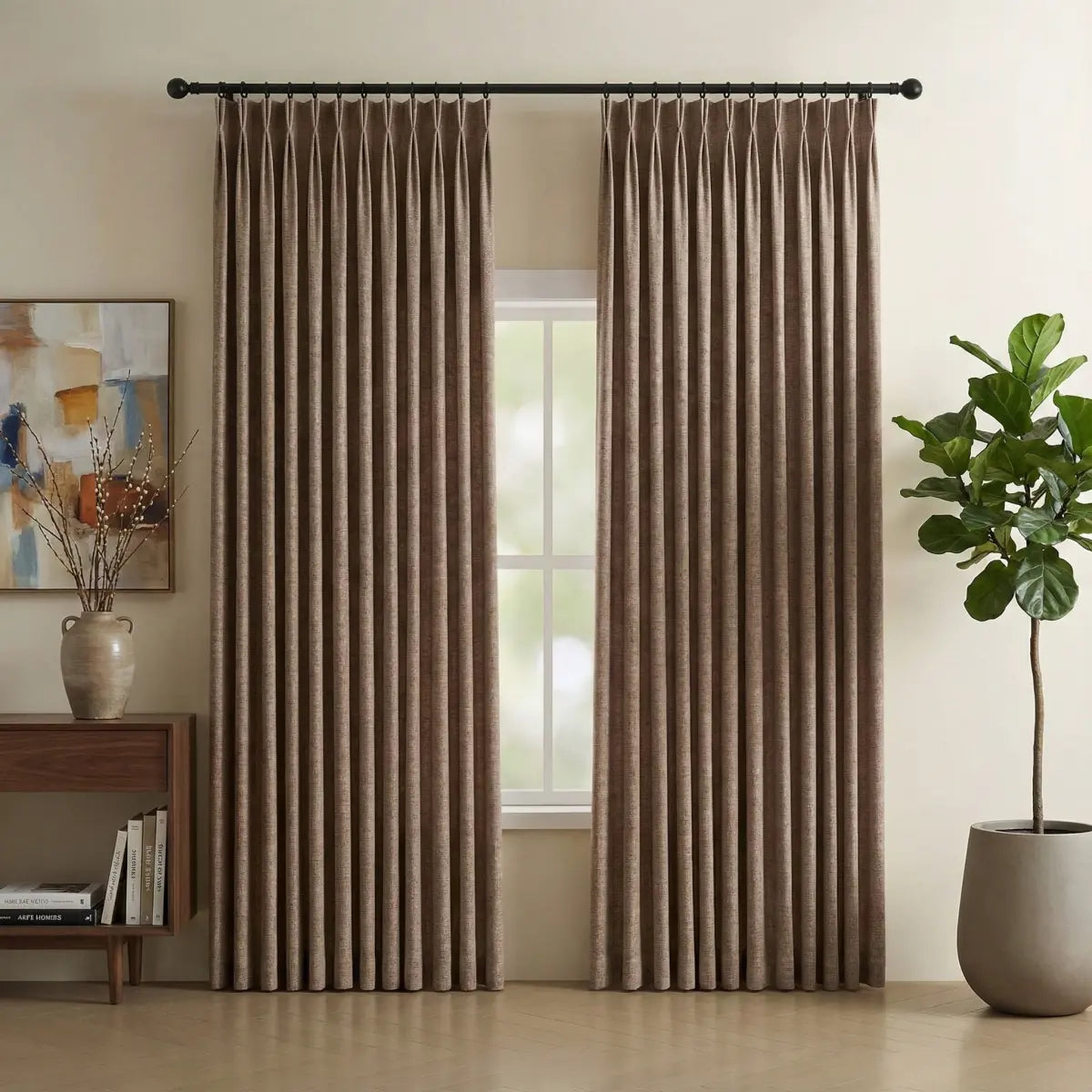DraperyUS Custom Blackout Linen Curtains - Khaki/Tan - A steady and grounded sandy soil tone.