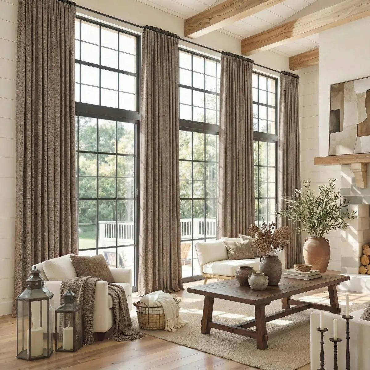 DraperyUS Custom Extra Long 100% Blackout Linen Curtains - Khaki/Tan - A steady and grounded sandy soil tone.