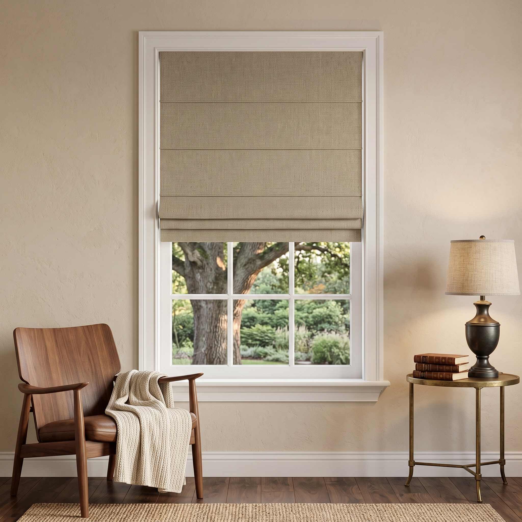 DraperyUS Custom Roman Shades - Khaki/Tan - A steady and grounded sandy soil tone.