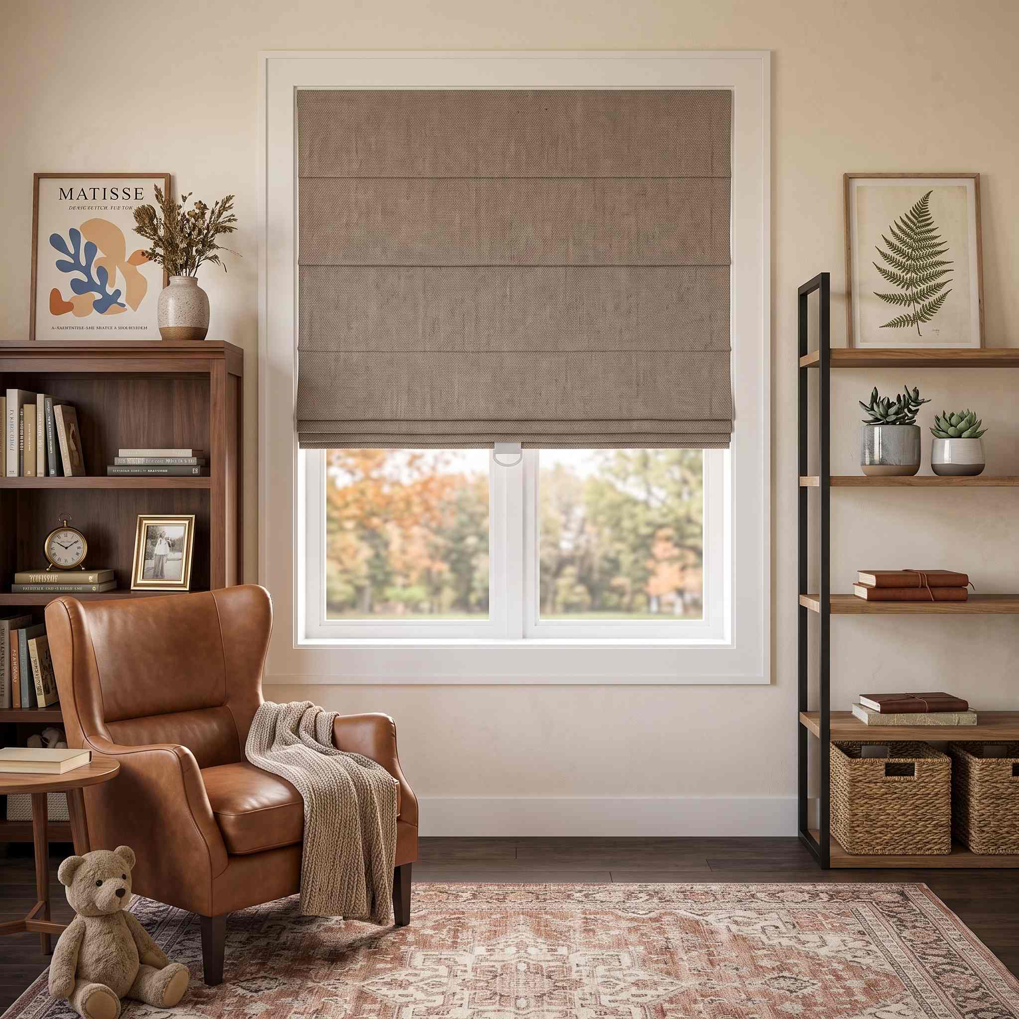DraperyUS Custom Roman Shades - Taupe - A deep, woody brownish-grey for elegant spaces.