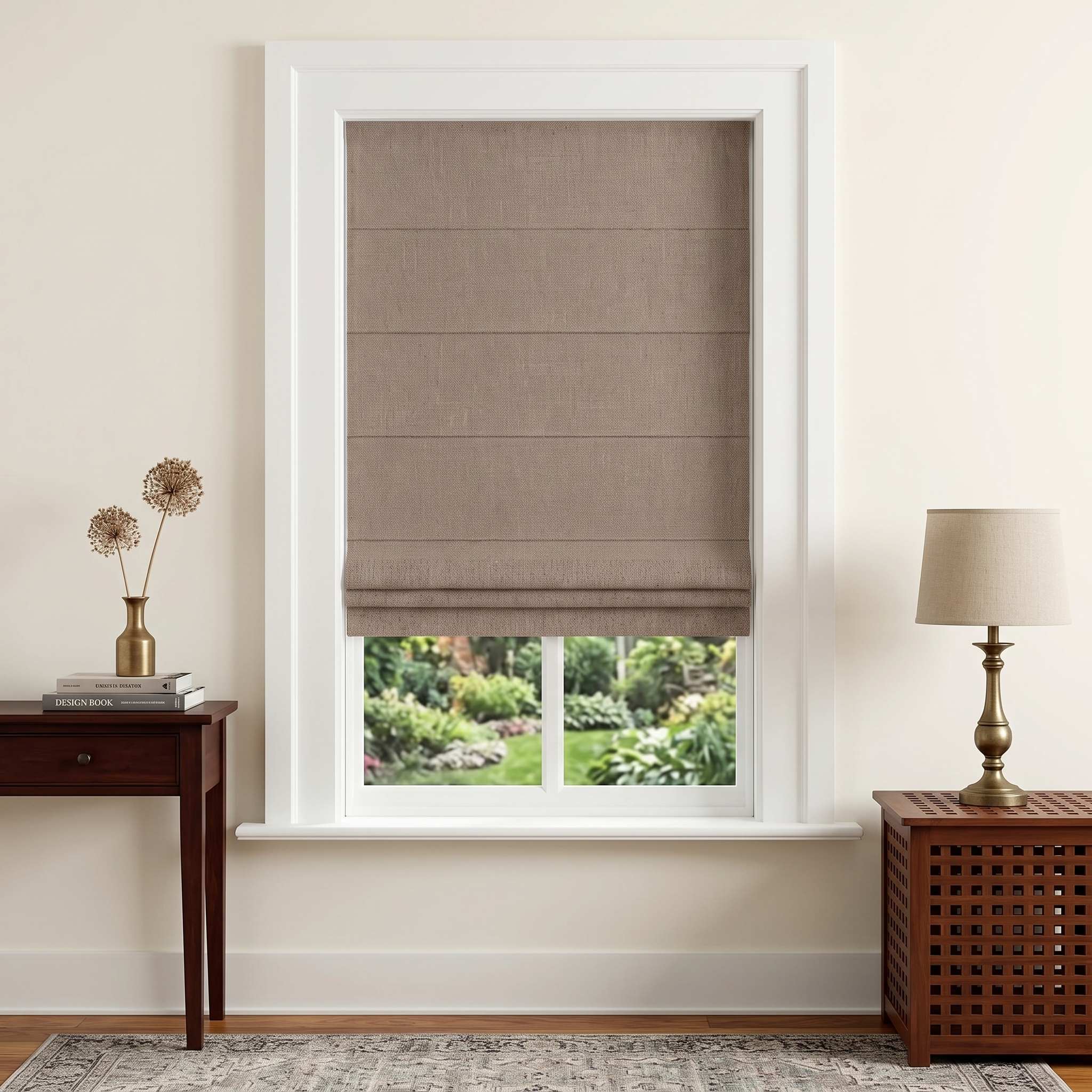DraperyUS Custom Roman Shades - Taupe - A deep, woody brownish-grey for elegant spaces.