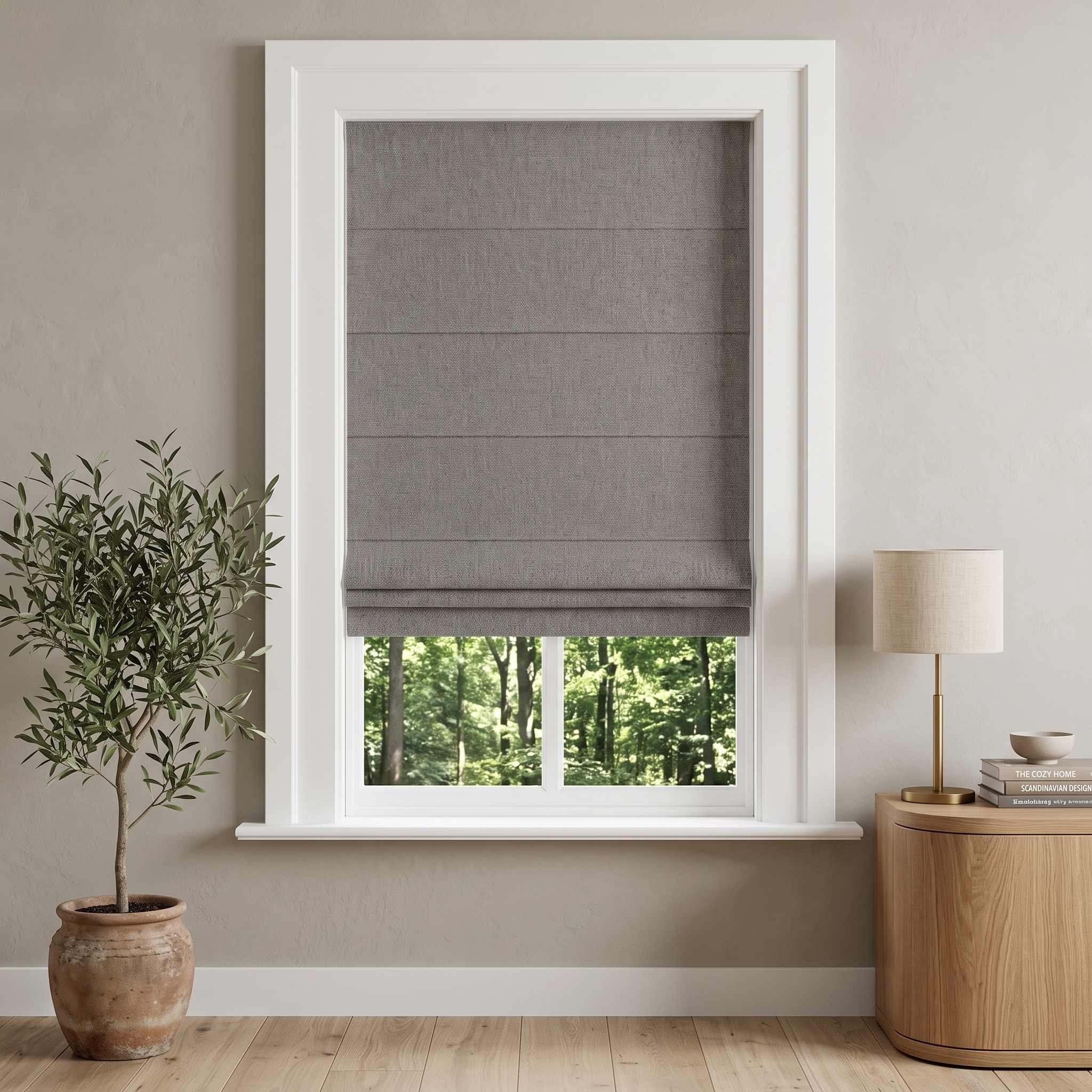 DraperyUS Custom Roman Shades - Medium Grey - A standard, versatile neutral for any home.