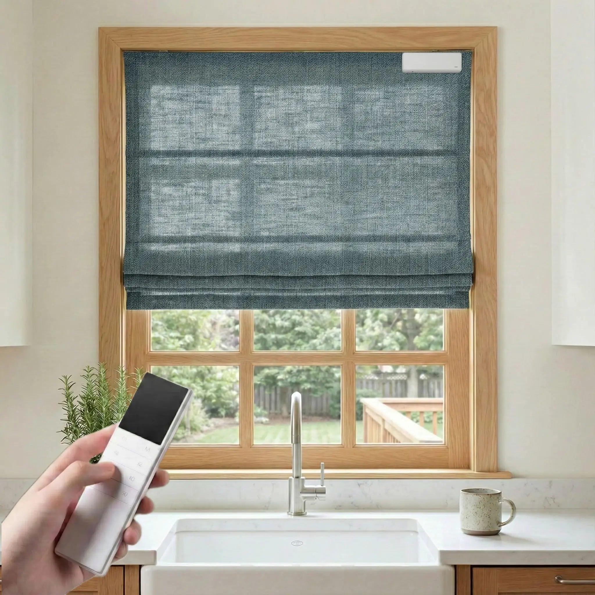 DraperyUS Costom Roman Shades Dusty Aqua