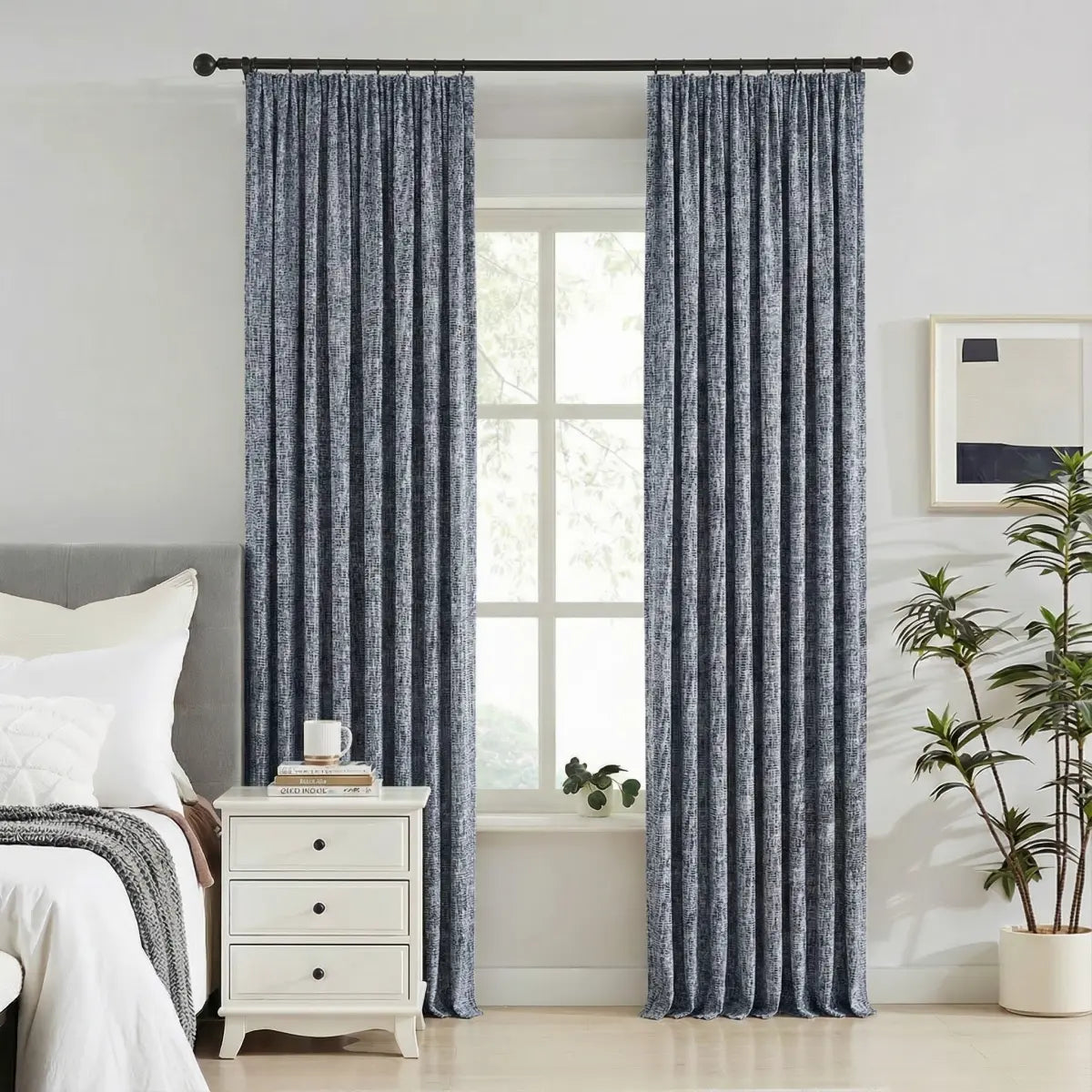 DraperyUS Custom 100% Blackout Linen Curtains - Denim Wash - A casual yet chic blue with a rugged, faded fabric appeal.